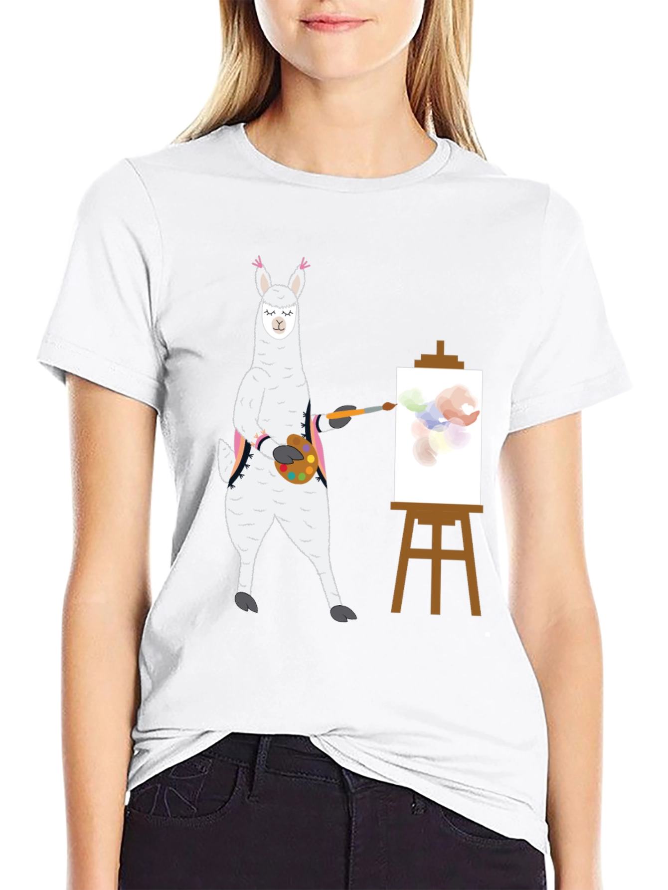 Black Llama Artist T-Shirt - Painter Alpaca Tee view 9