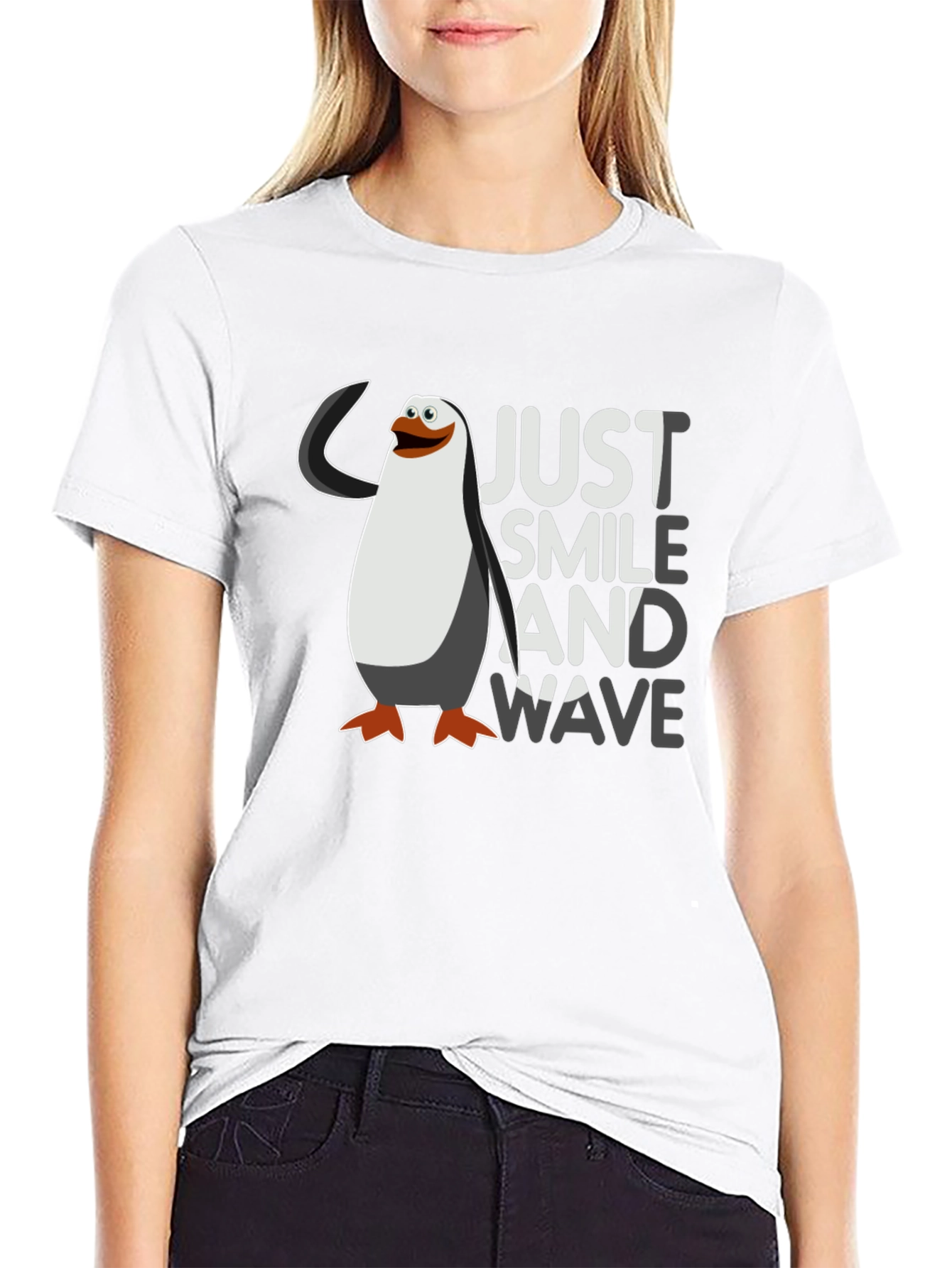 Black Just Smile and Wave Penguin T-Shirt view 9