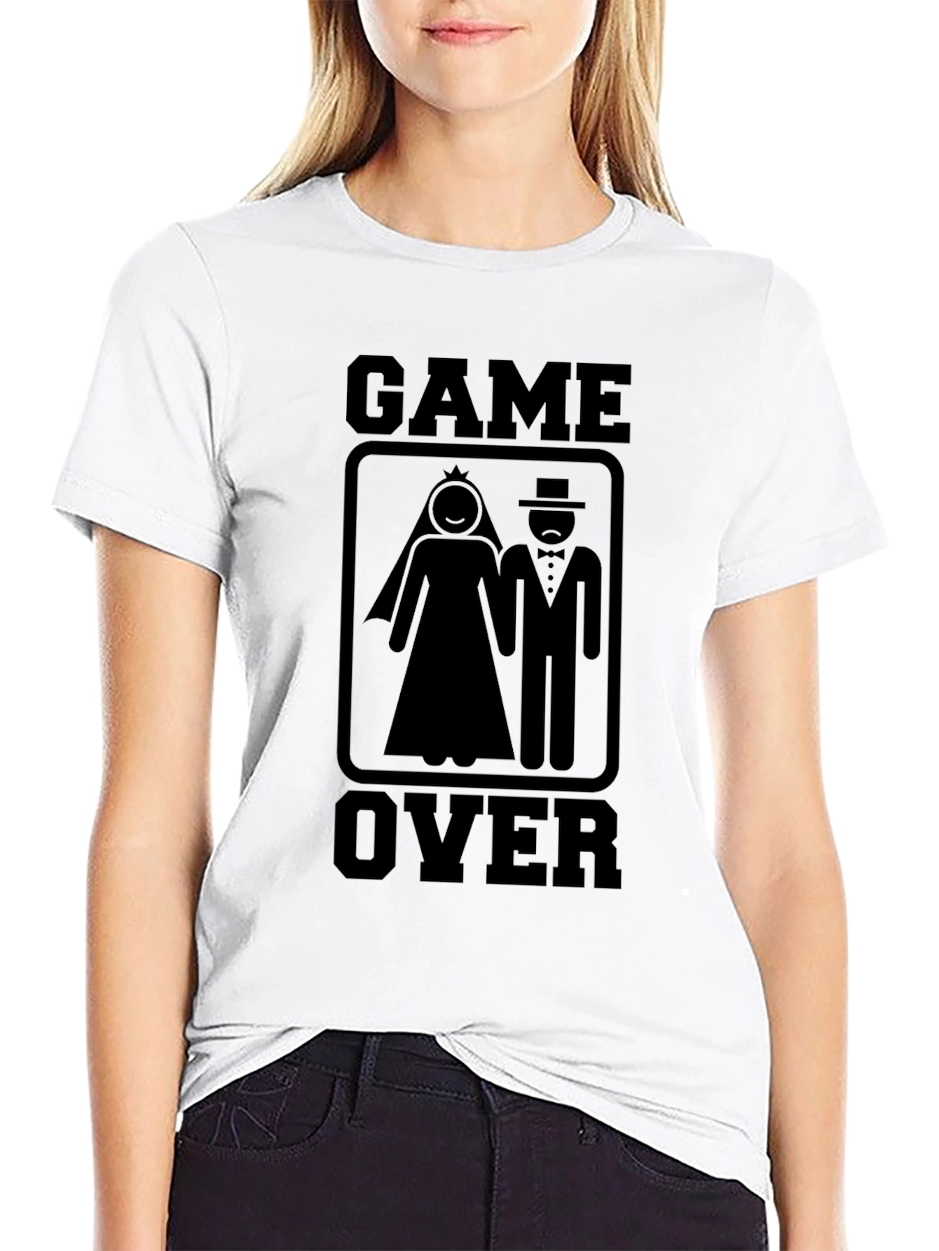 Black Game Over Wedding T-Shirt - Funny Newlywed Tee view 9