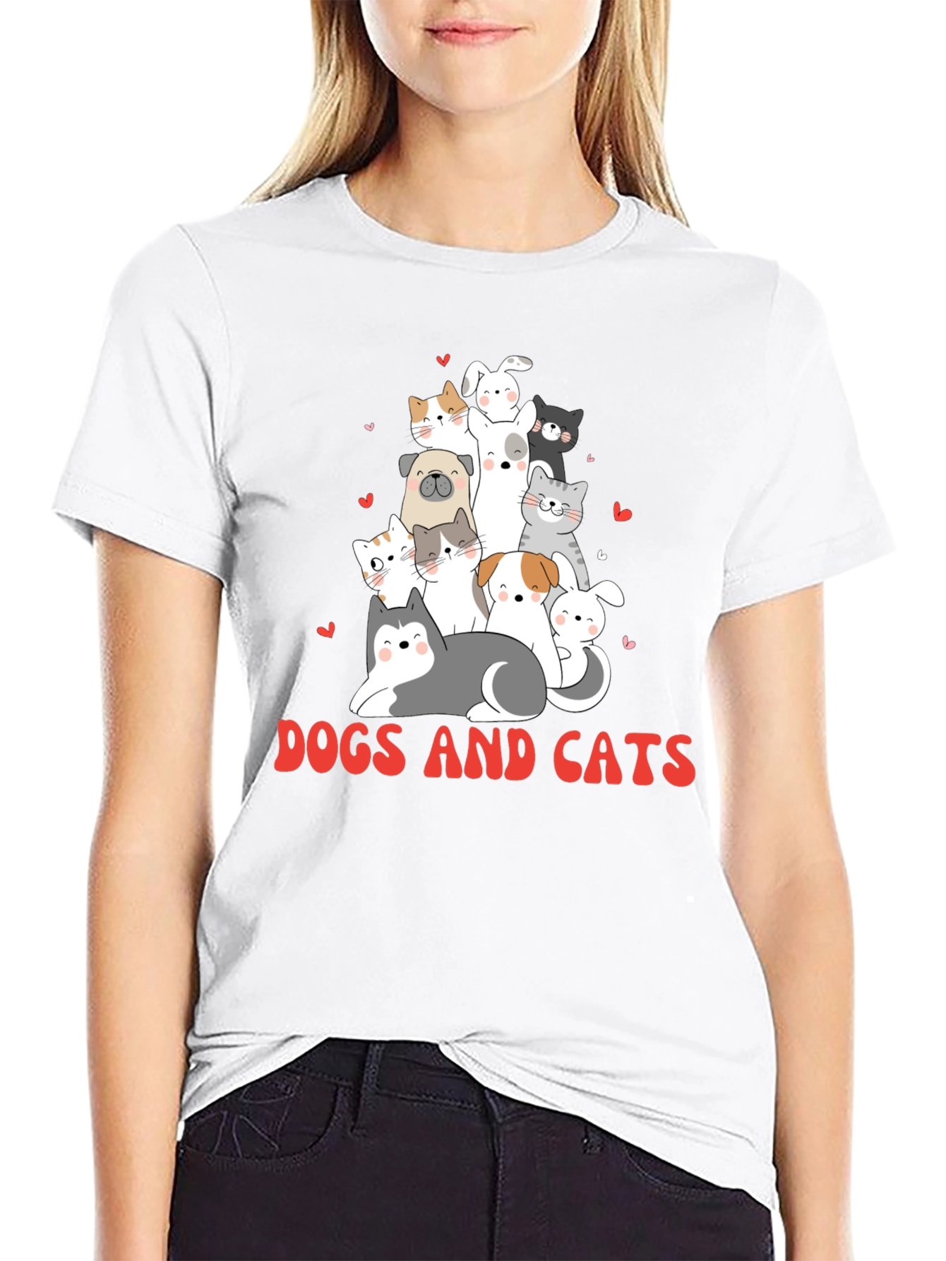 Cute Dogs and Cats Graphic T-Shirt - 9