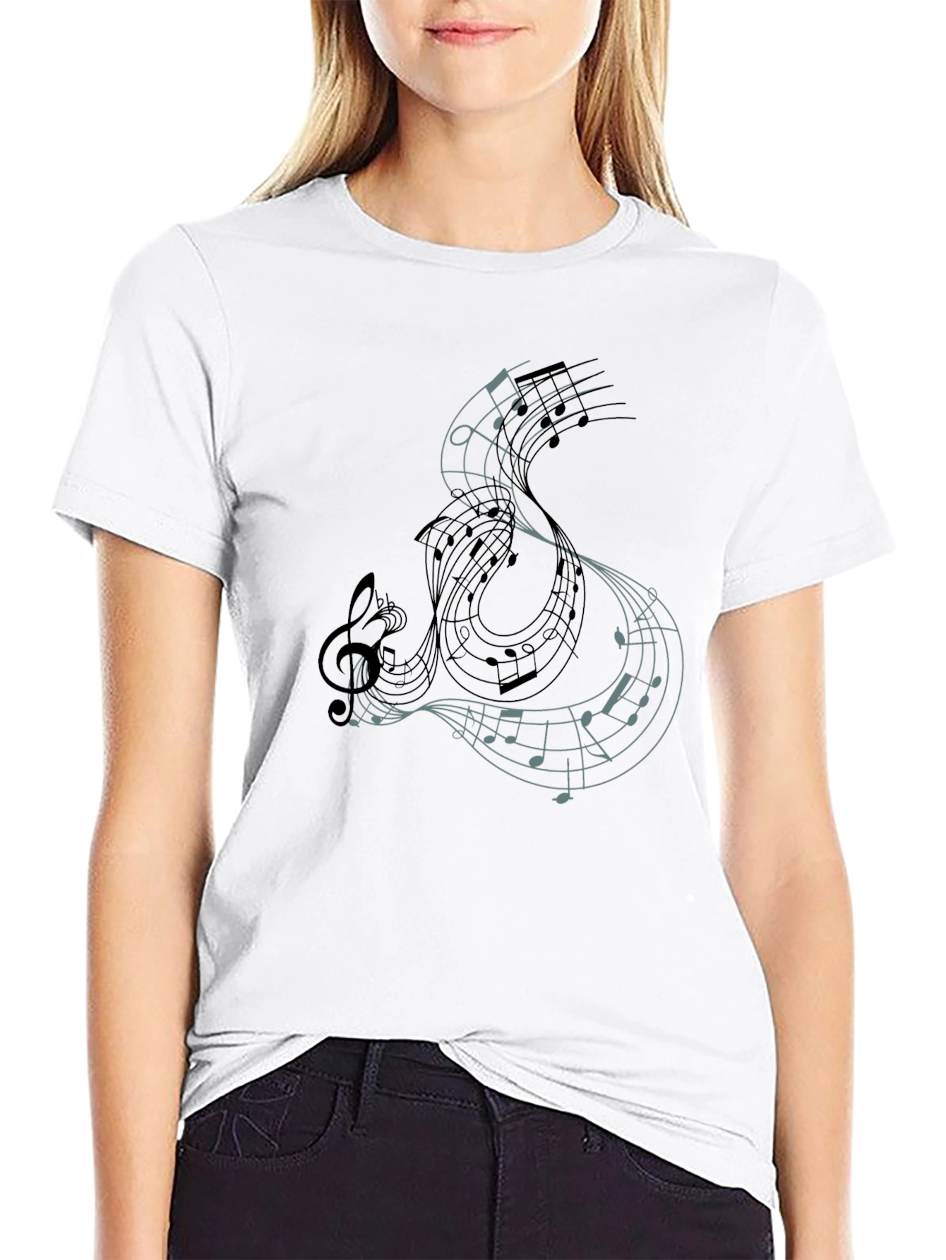 Black Musical Notes Graphic Tee - Black Cotton T-Shirt view 9