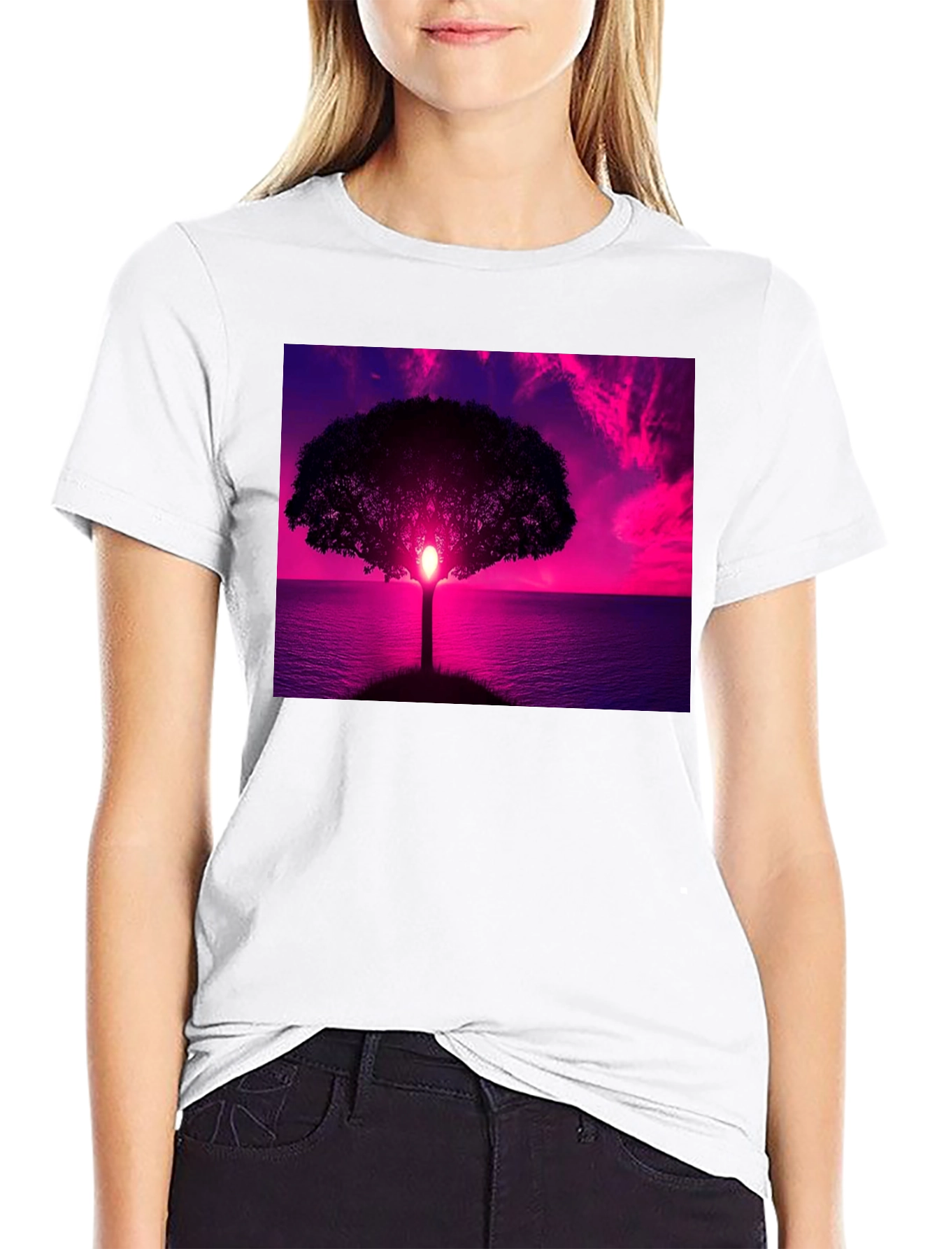 Black Sunset Tree Graphic Tee - Black Cotton Comfort view 9