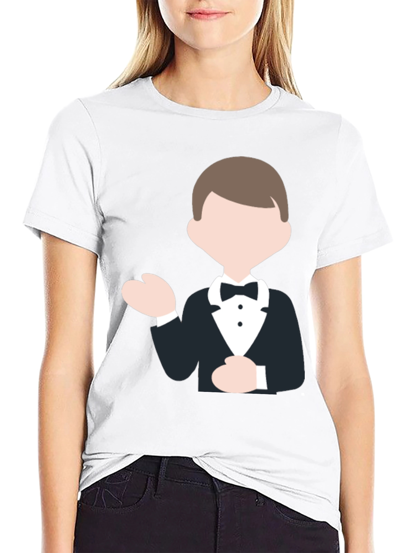 Black Tuxedo Cartoon Graphic Black T-Shirt view 9