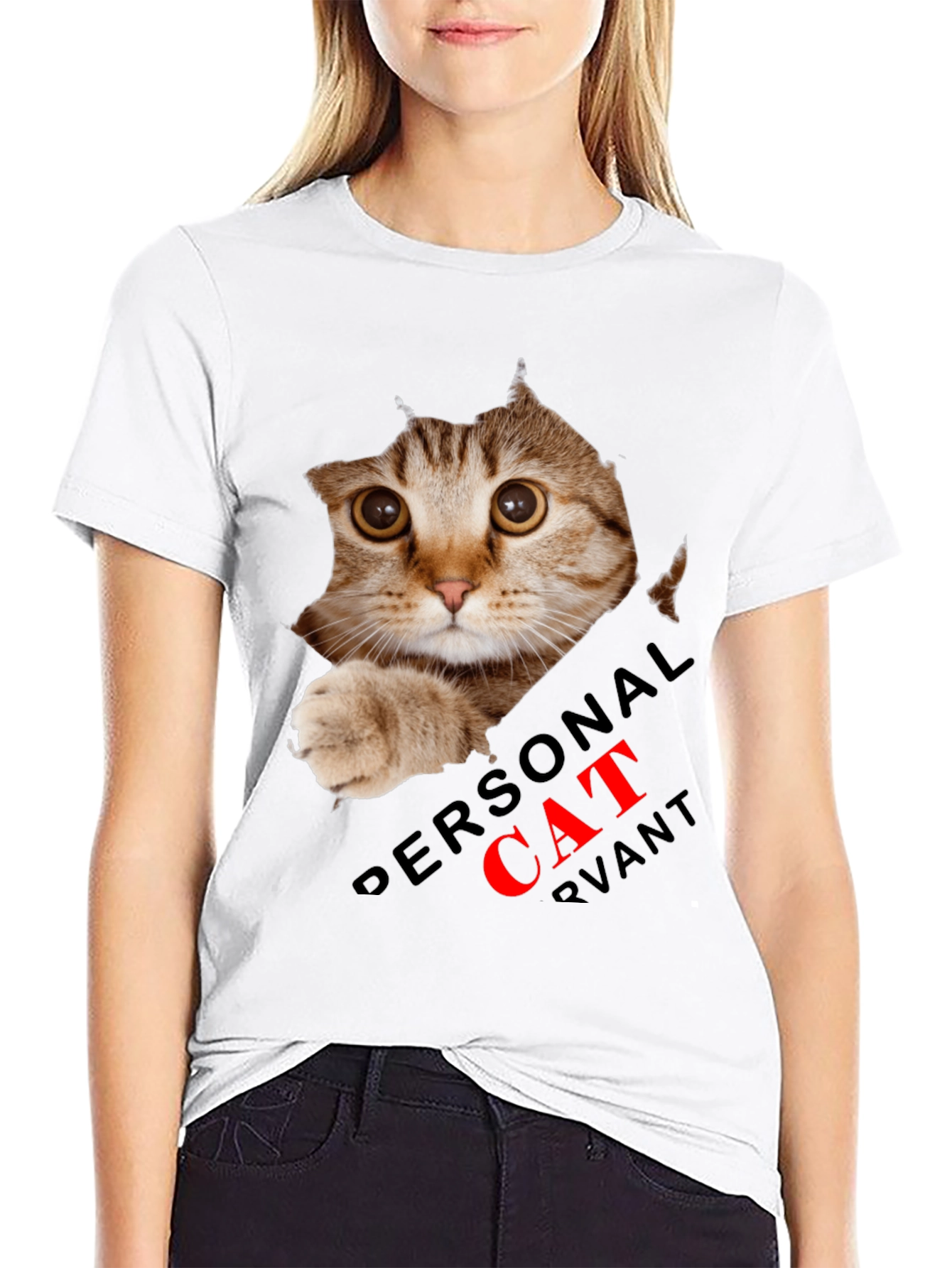 Black Personal Cat Servant Graphic Tee - Black Cotton Blend view 9