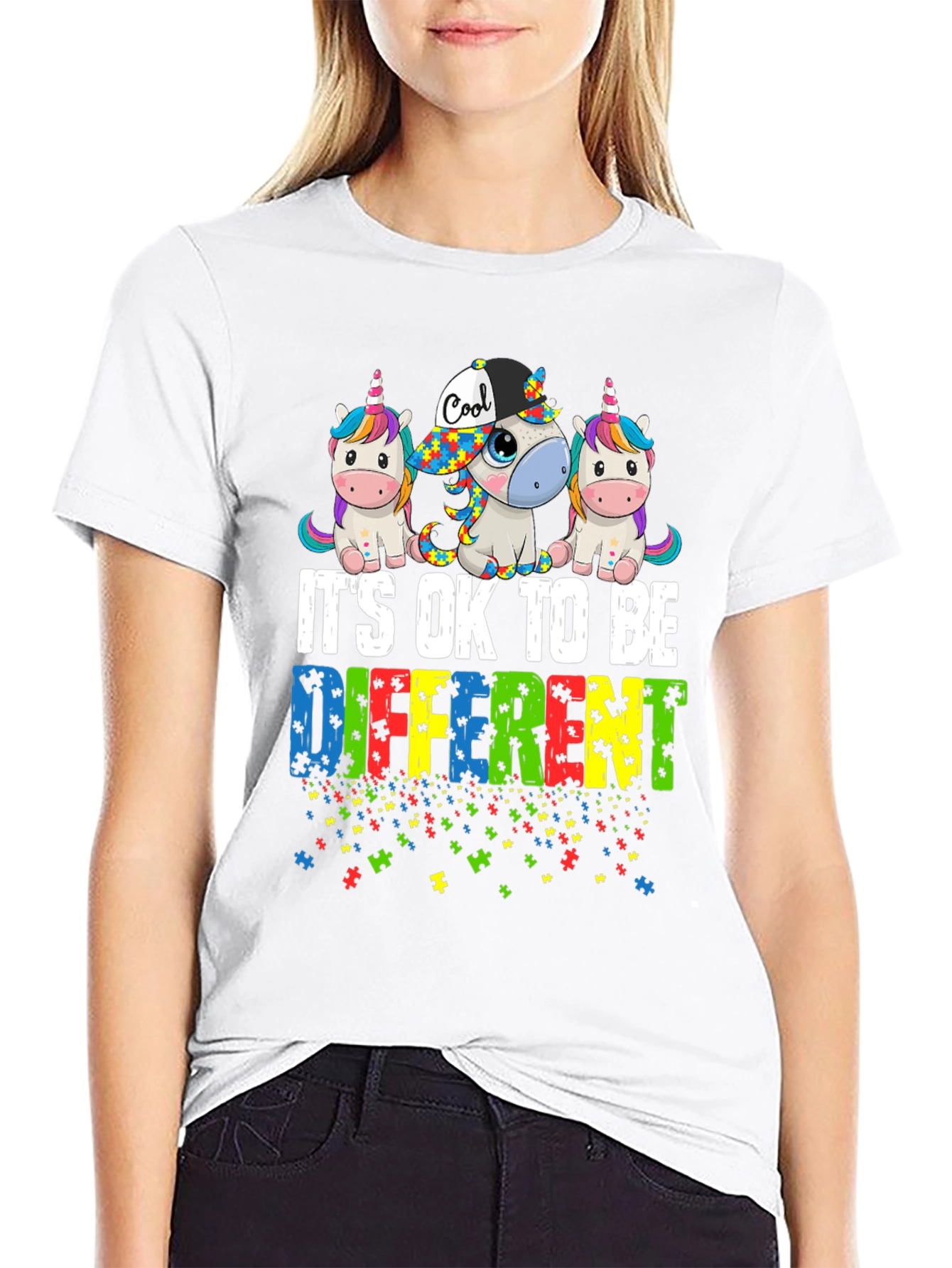Black Autism Awareness Unicorn T-Shirt - It's OK To Be Different view 9
