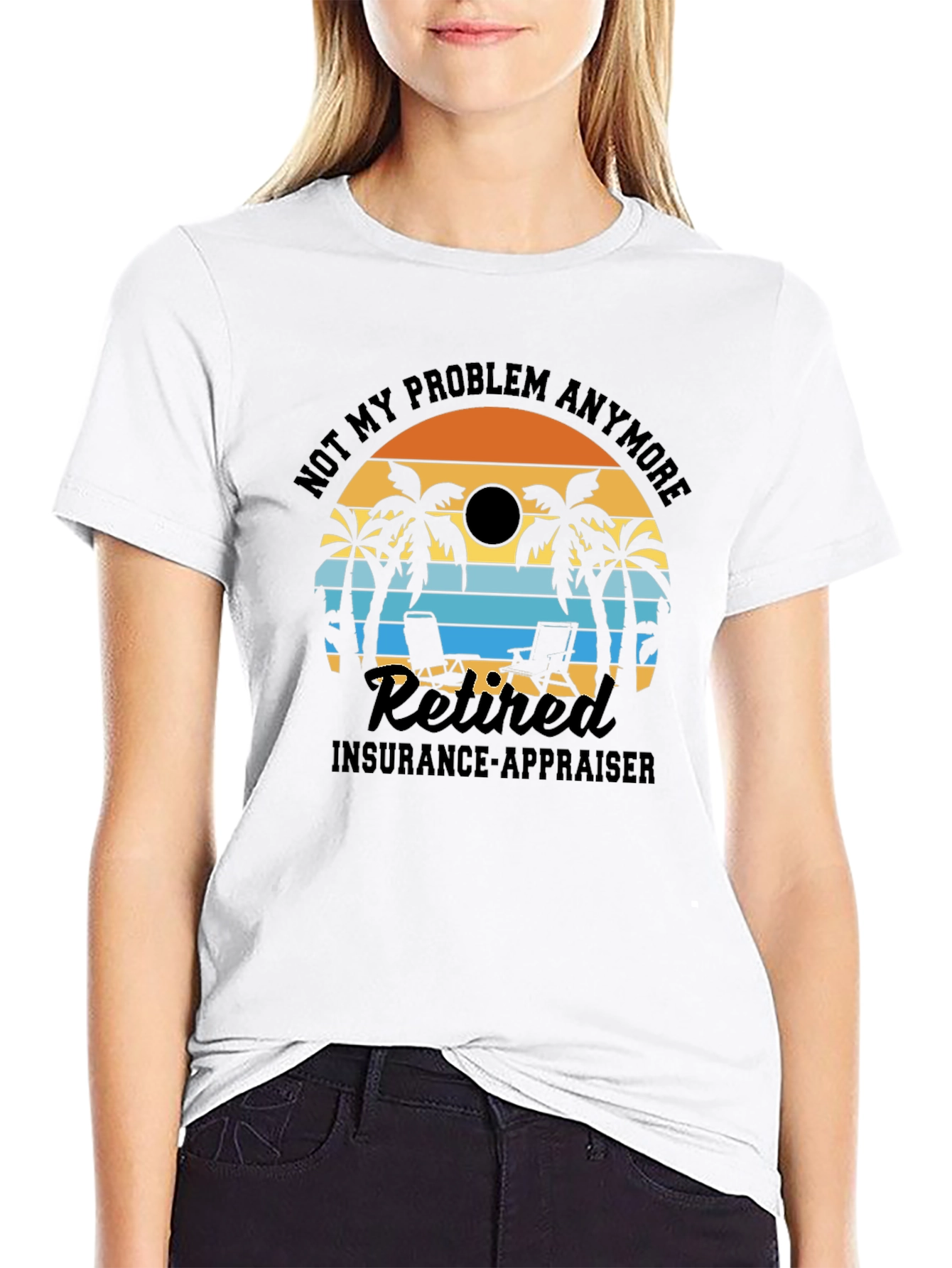 Black Retired Insurance Appraiser T-Shirt - Beach Sunset Design view 9