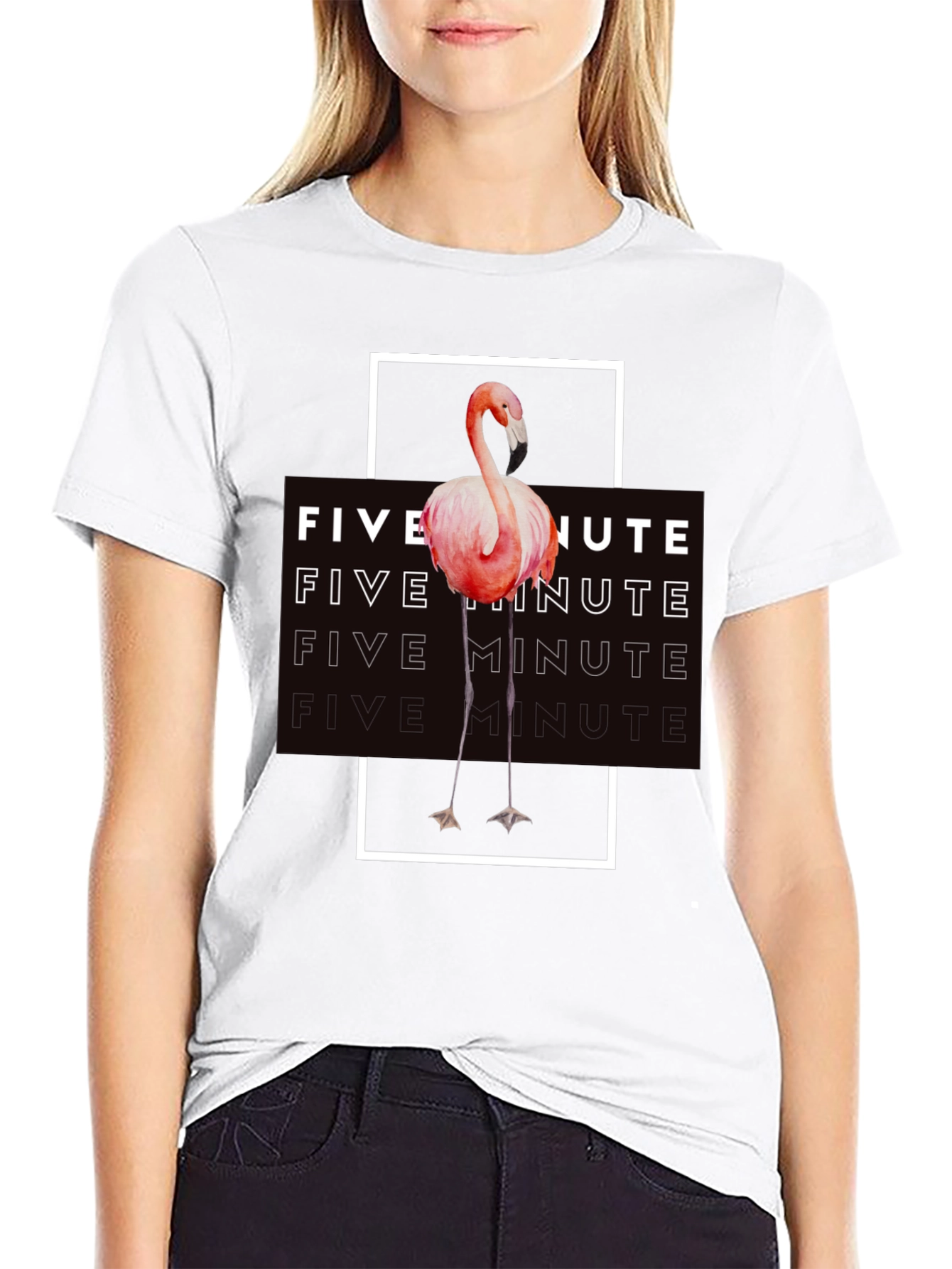 Black Five Minute Flamingo Graphic Tee - Trendy Black T-Shirt view 9