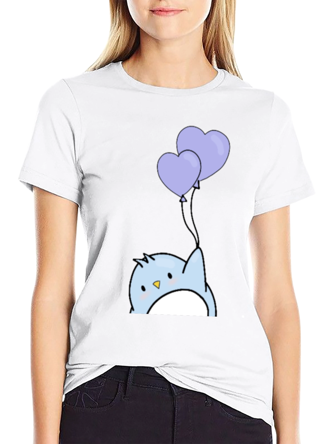 Black Cute Penguin Heart Balloons Graphic Tee - Black view 9