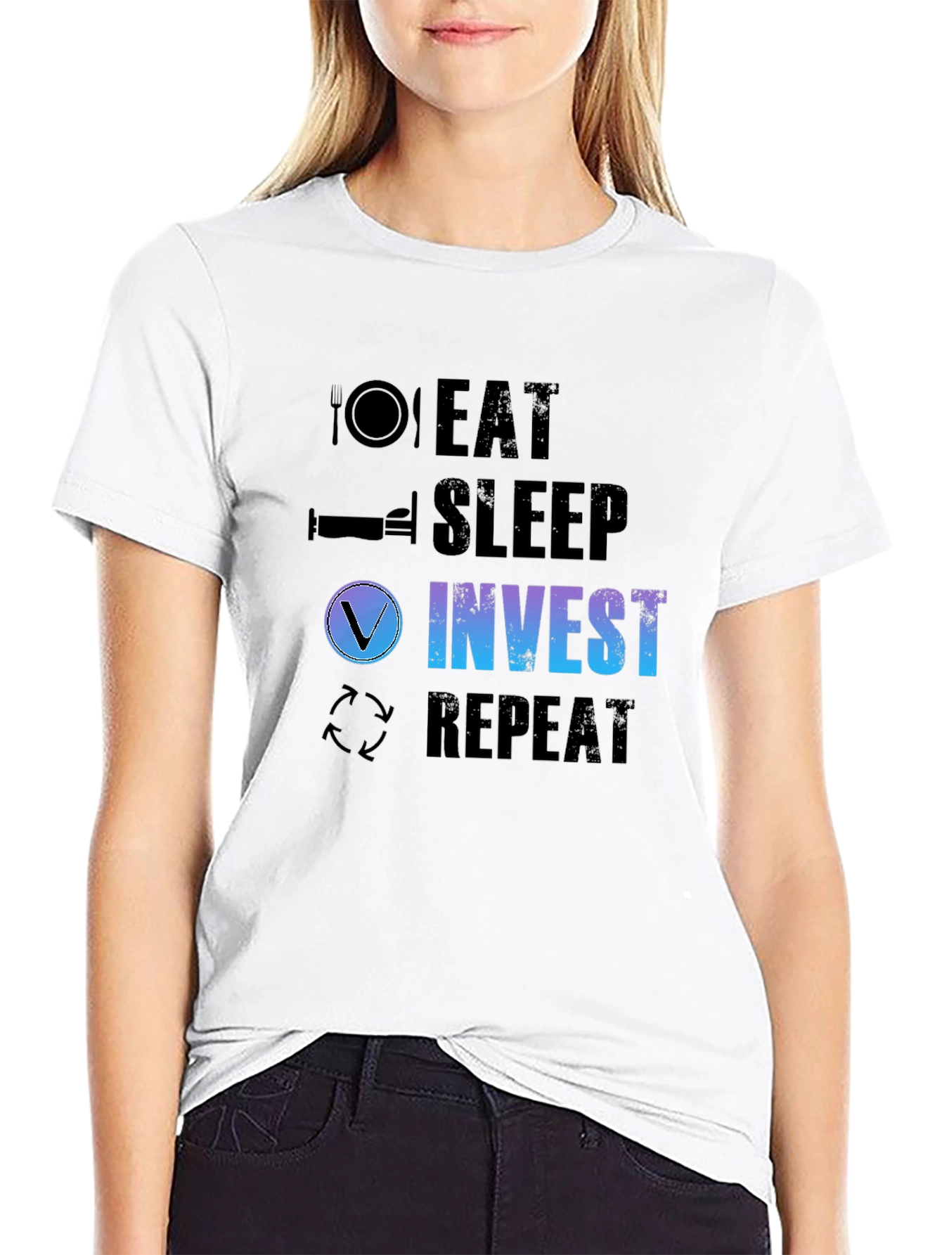 Black Eat Sleep Invest Repeat Black T-Shirt view 9