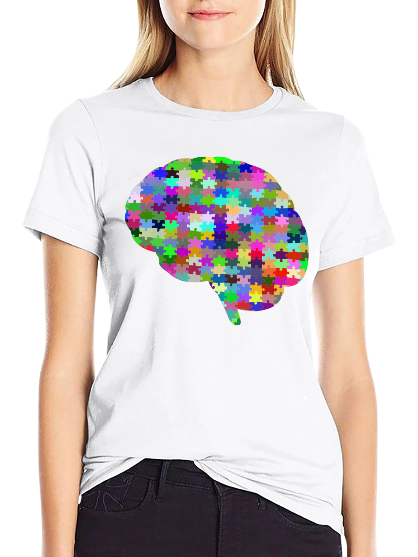 Black Brain Puzzle T-Shirt - Colorful Mind Tee view 9