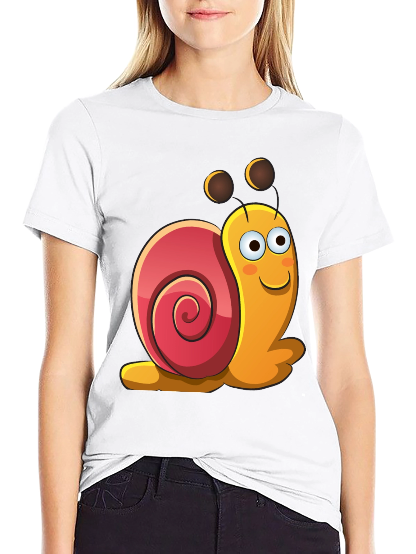 Black Cartoon Snail Graphic Black T-Shirt view 9