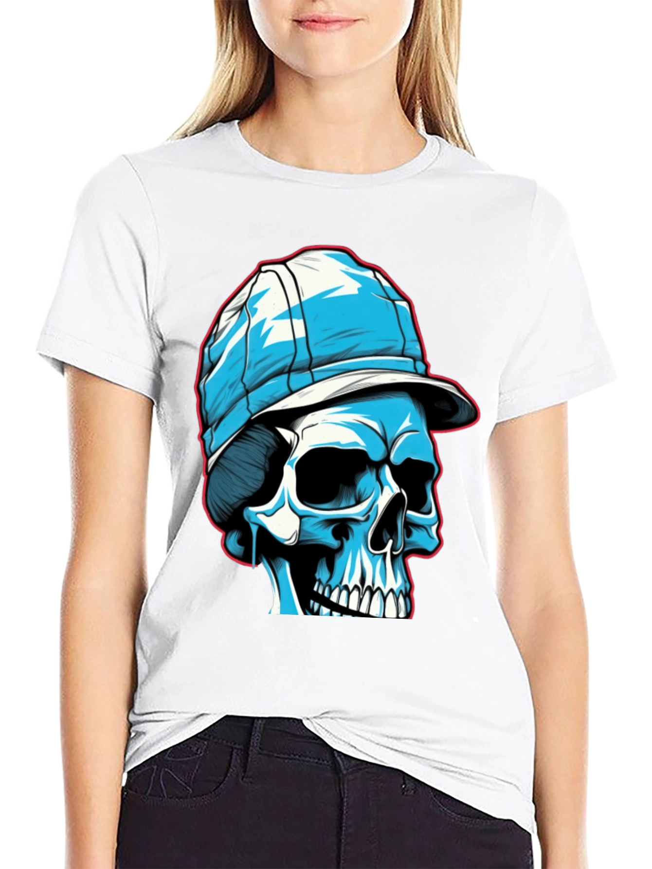 Black Skull in Cap Graphic Tee - Black Cotton Blend view 9