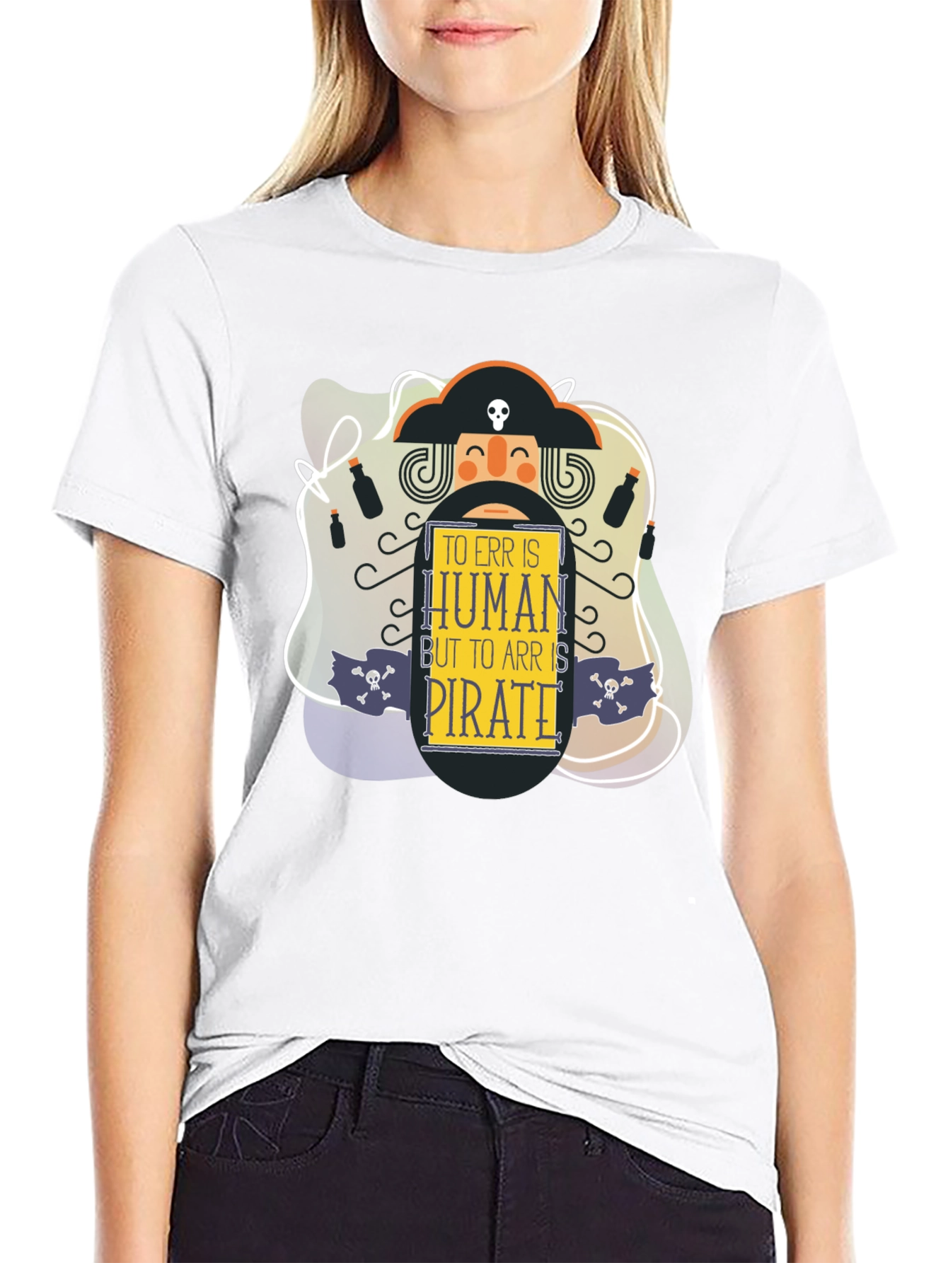 Black Pirate Humor T-Shirt - To Err Is Human, But To Arr Is Pirate view 9