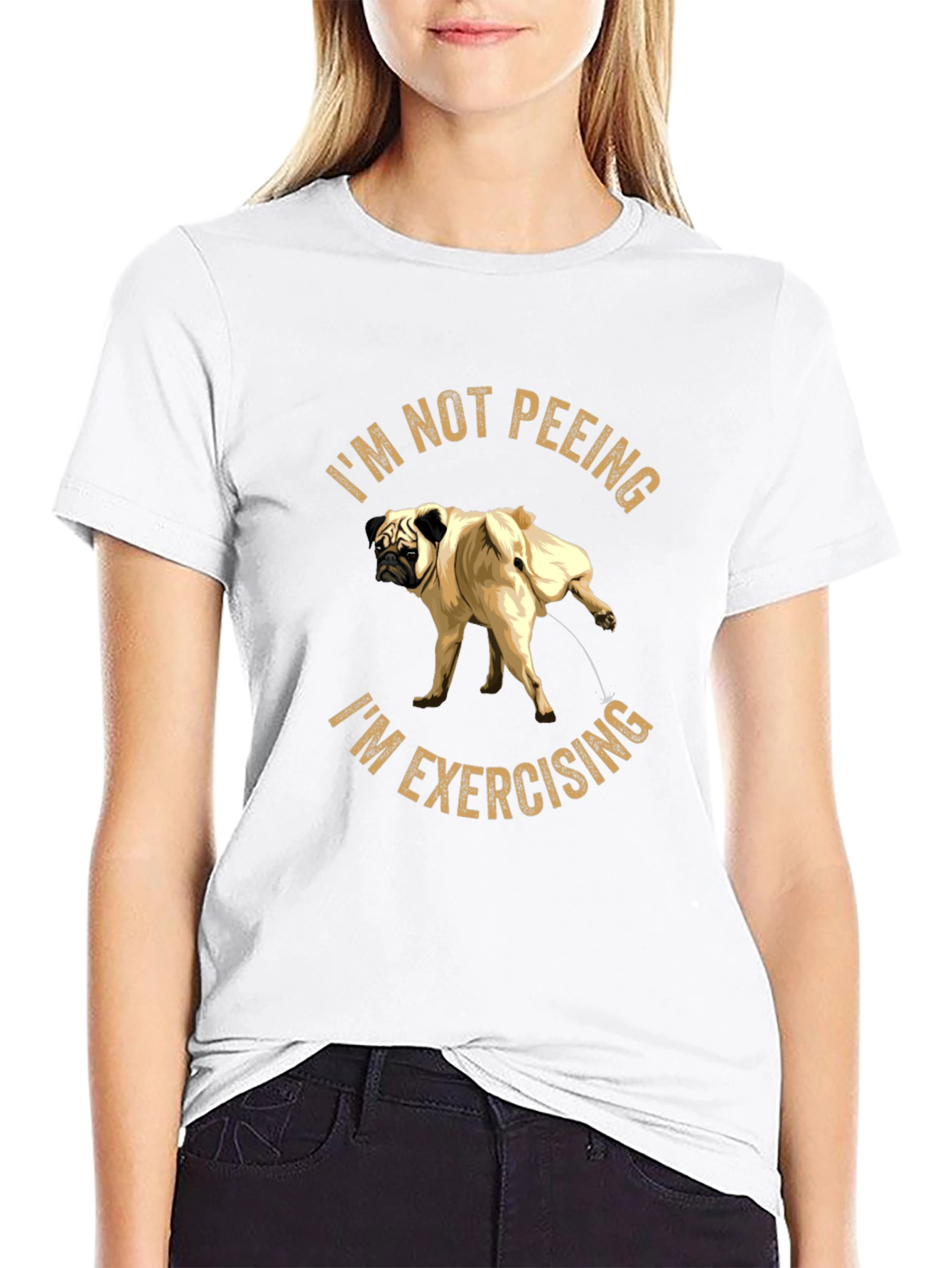 Black Funny Pug "Exercising" Black T-Shirt view 9