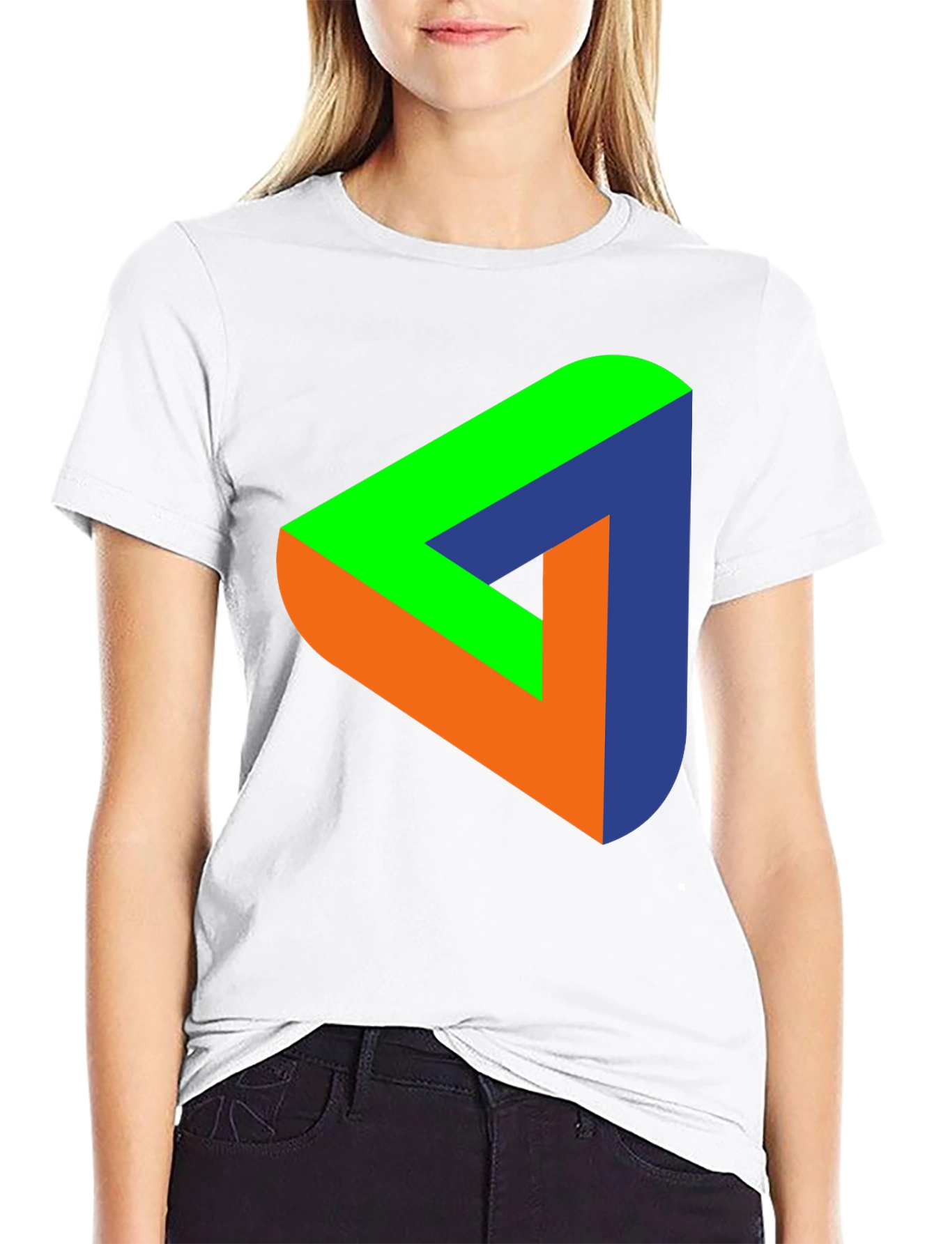 Black Optical Illusion Triangle Graphic T-Shirt view 9