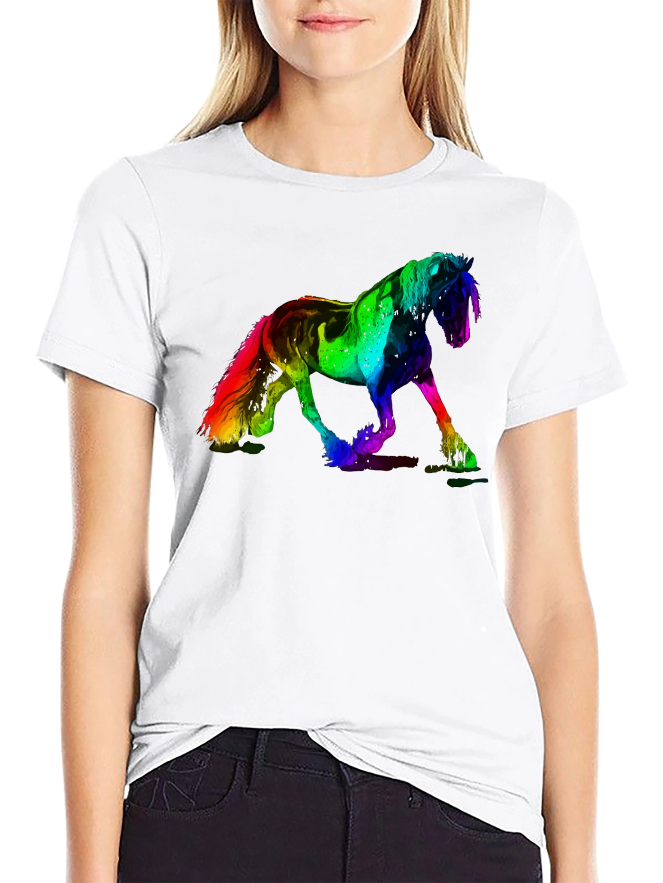 Black Rainbow Horse Graphic Print Black Tee view 9