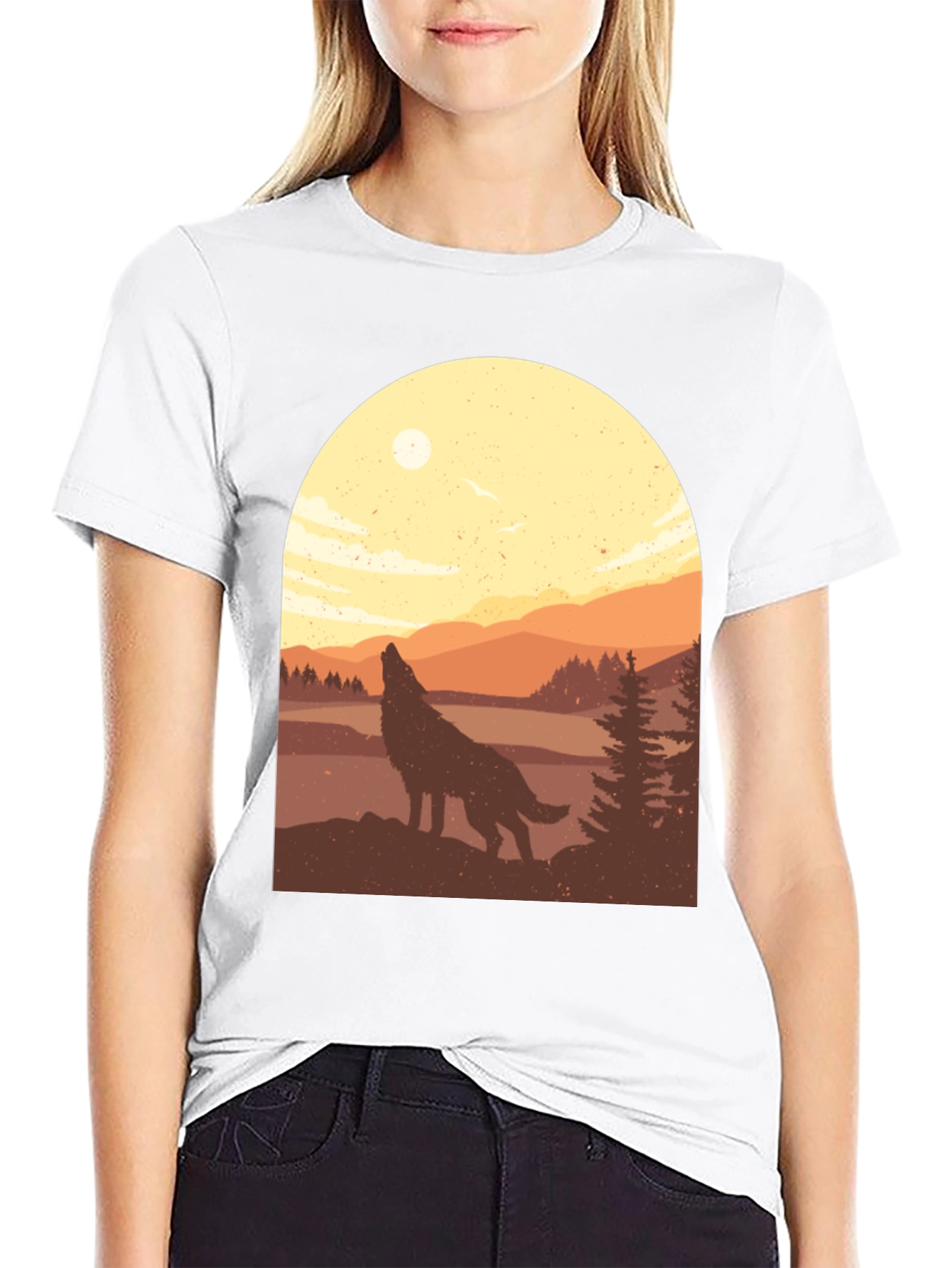 Black Wolf Silhouette Graphic Tee - Nature Inspired T-Shirt view 9