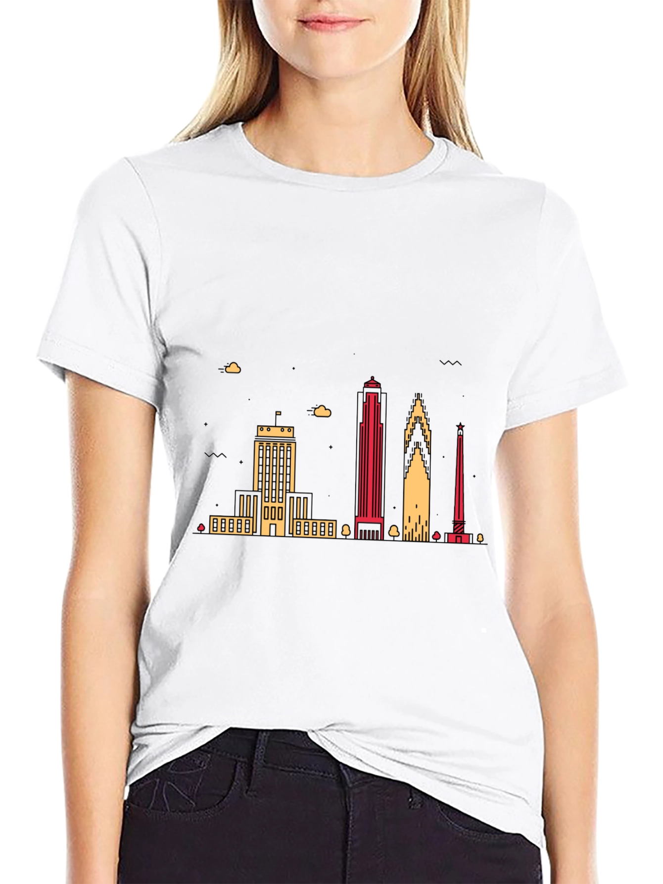 Black Urban Skyline Graphic Tee - Black Crew Neck view 9