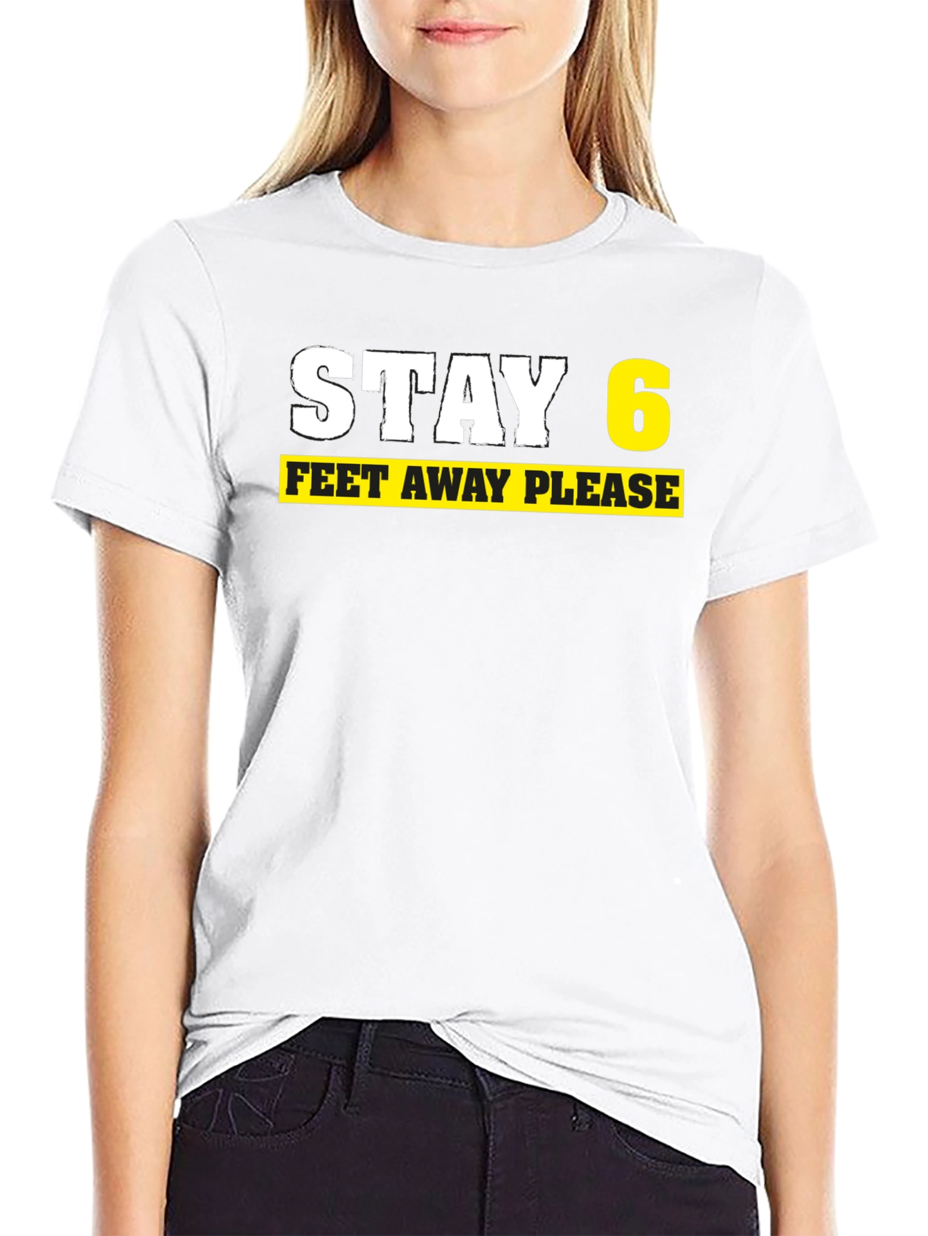Black Stay 6 Feet Away Please Black T-Shirt view 9