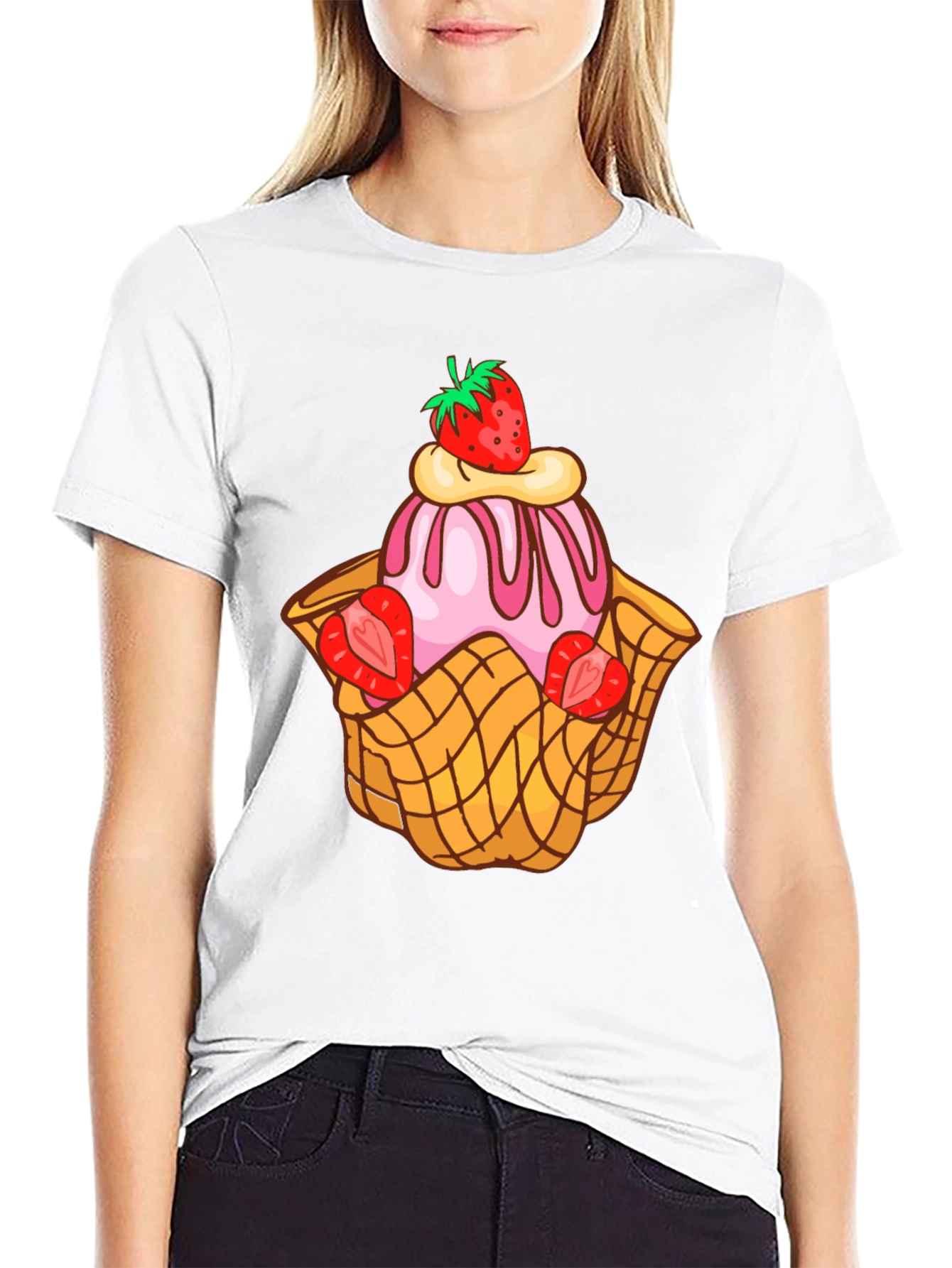 Black Strawberry Ice Cream Dessert T-Shirt view 9