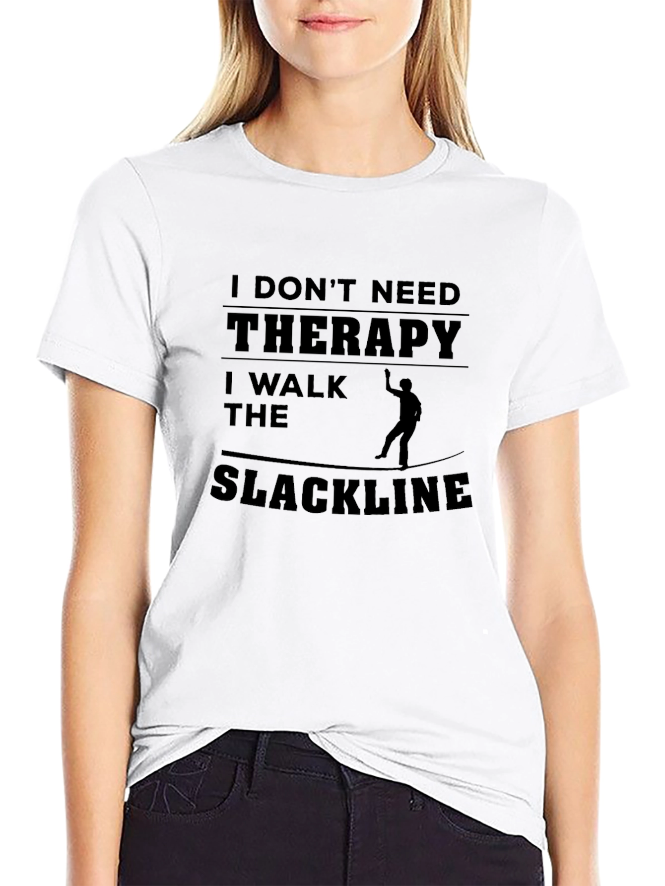 Black Slackline Therapy T-Shirt - Funny Black Graphic Tee view 9