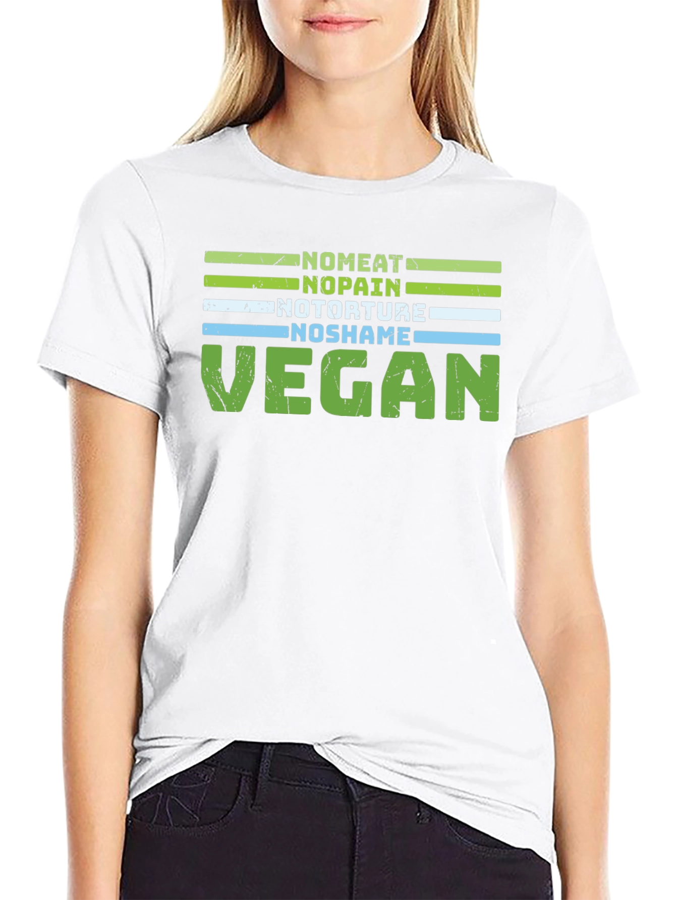Black Vegan T-Shirt - No Meat No Pain Graphic Tee view 9