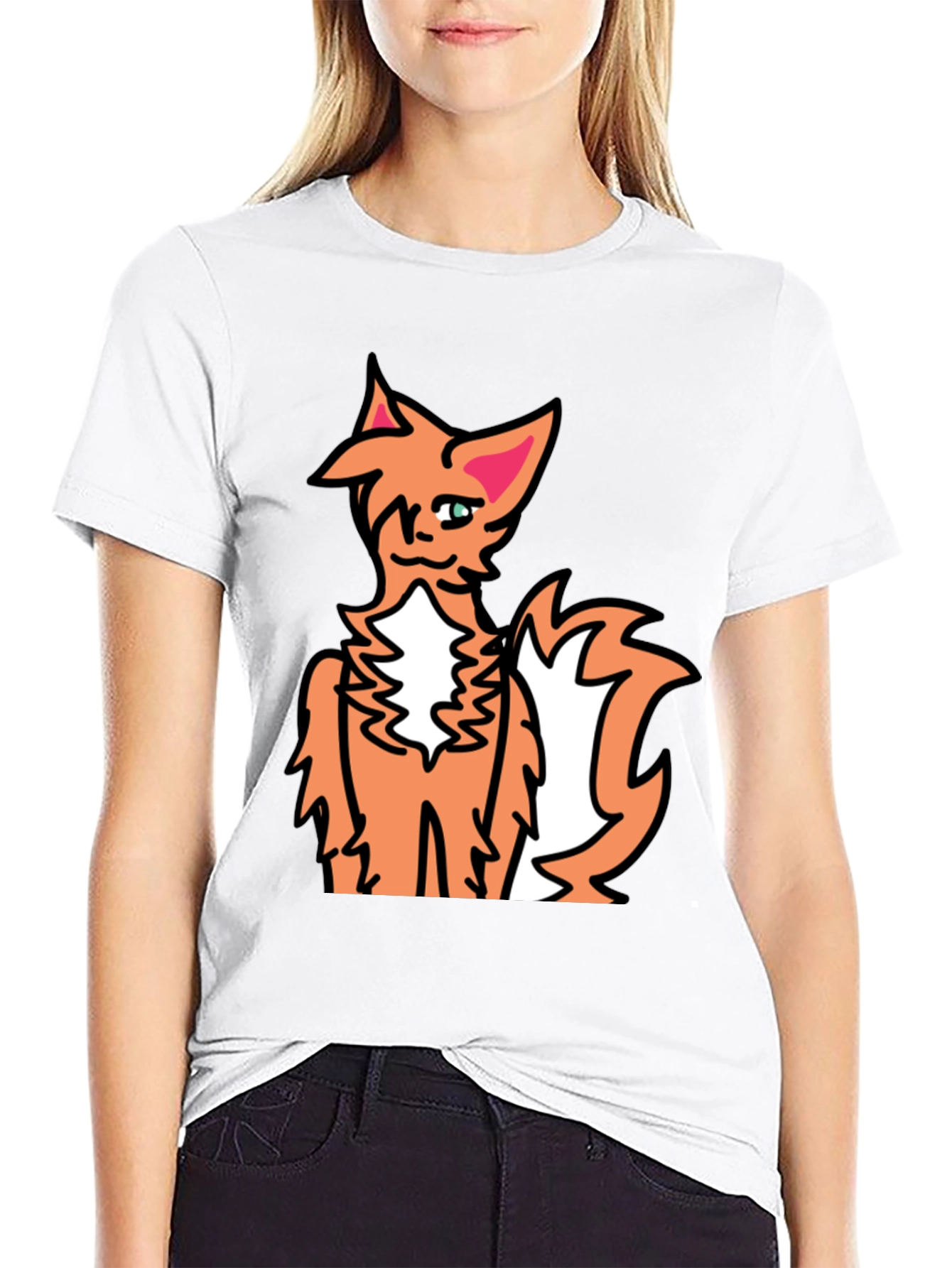 Black Cartoon Fox Graphic Black Tee view 9