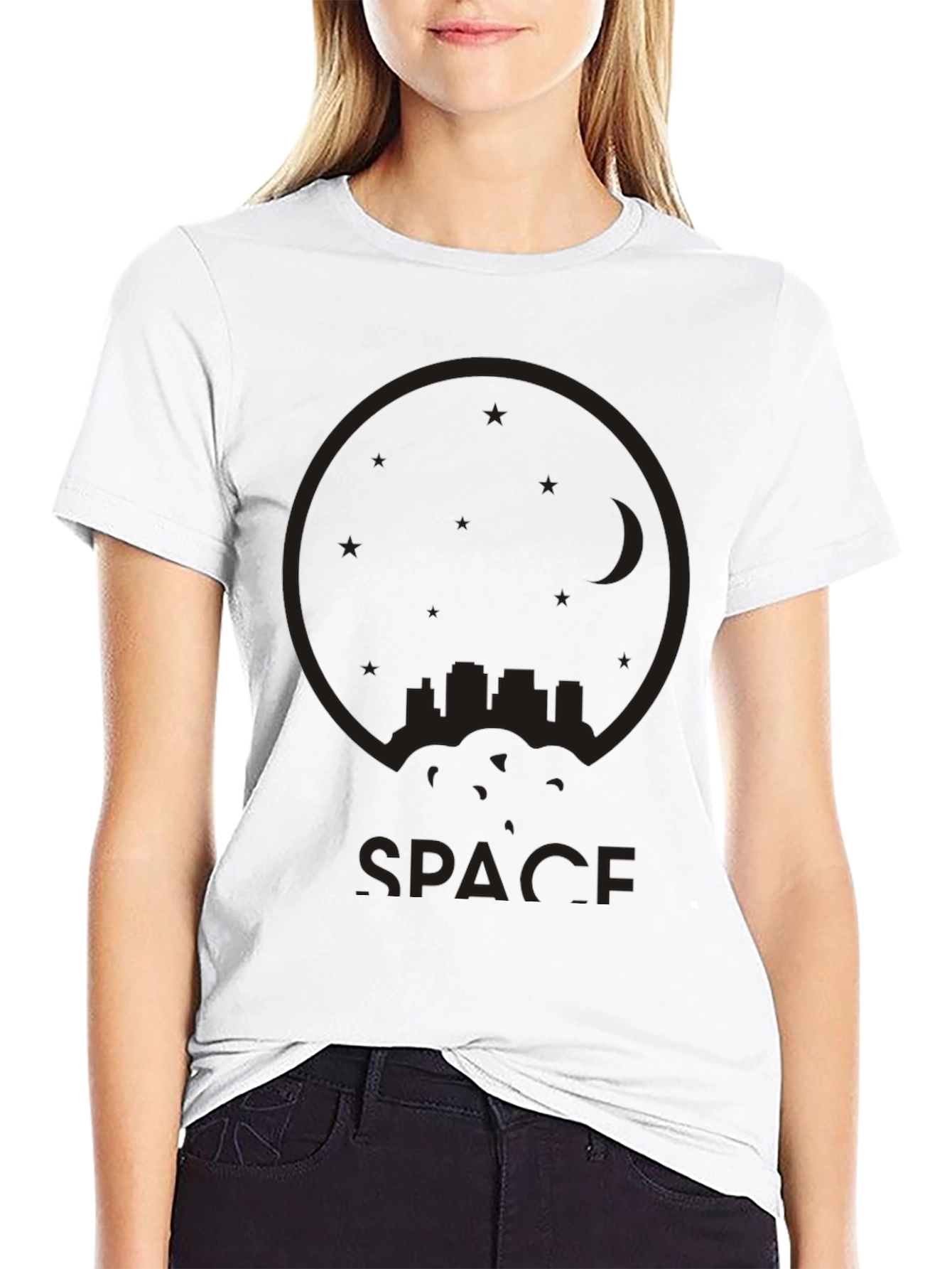 Black Space Cityscape Black T-Shirt view 9