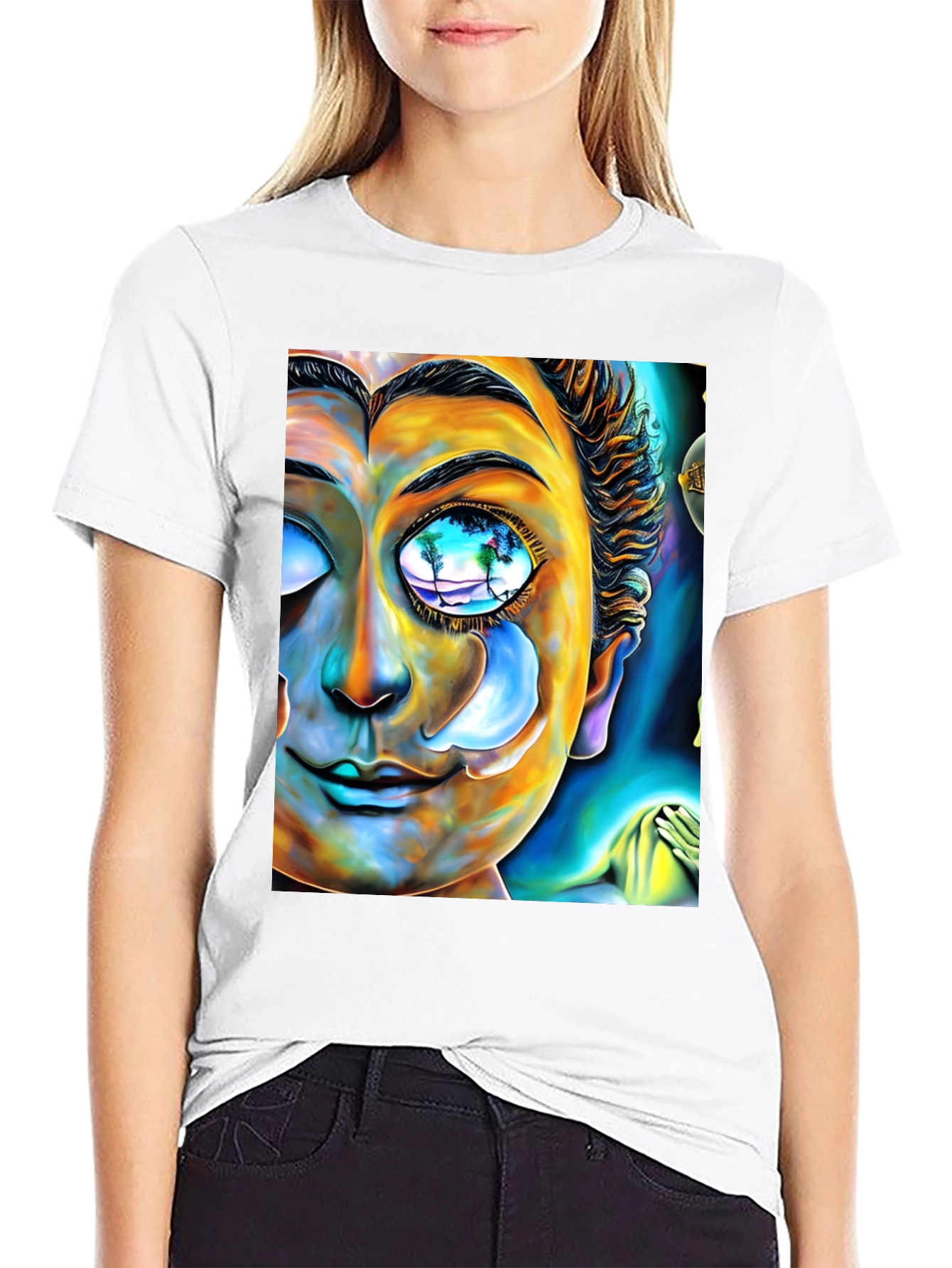 Black Abstract Buddha Face Graphic Tee - Unique Artistic Design view 9