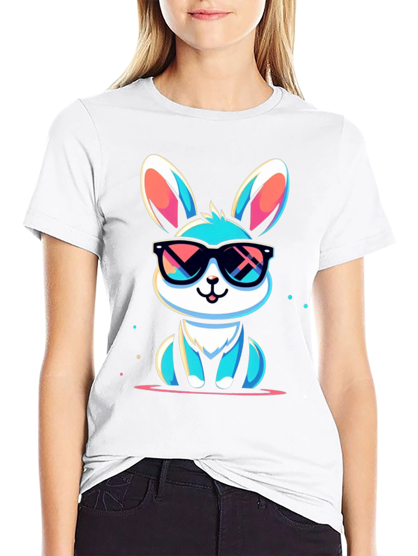 Black Cool Bunny Graphic Tee - Stylish Unisex T-Shirt view 9