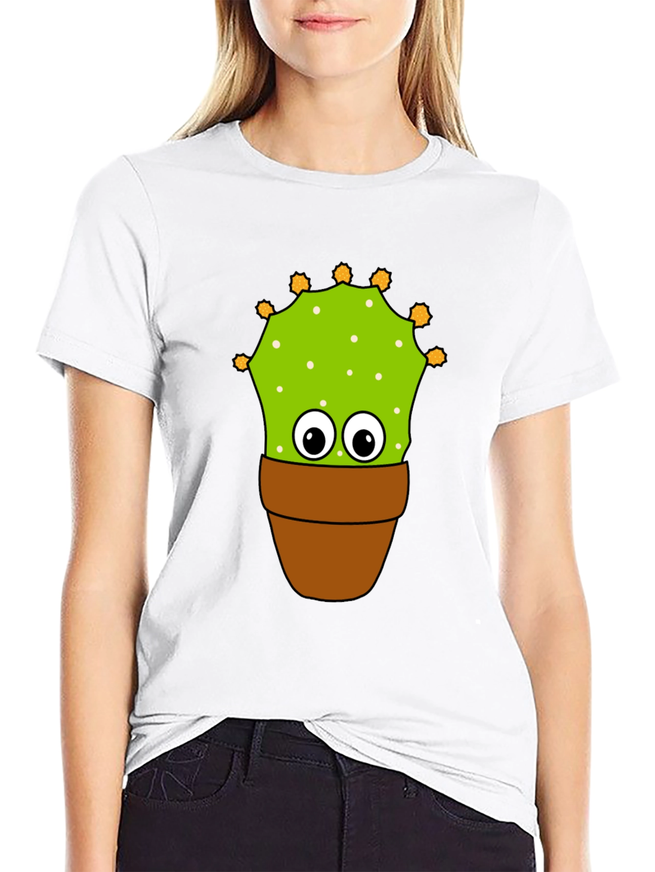 Black Funny Cactus Potted Plant Graphic Tee - Black view 9