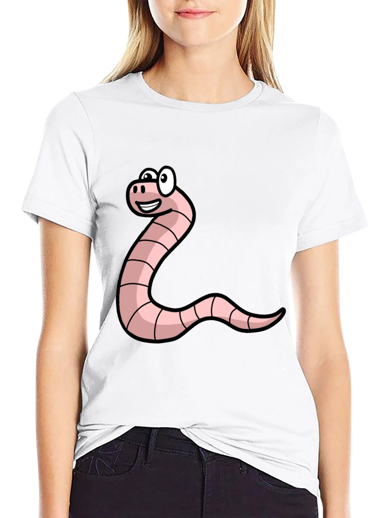 Black Funny Worm Cartoon Graphic Tee - Black Unisex T-Shirt view 9