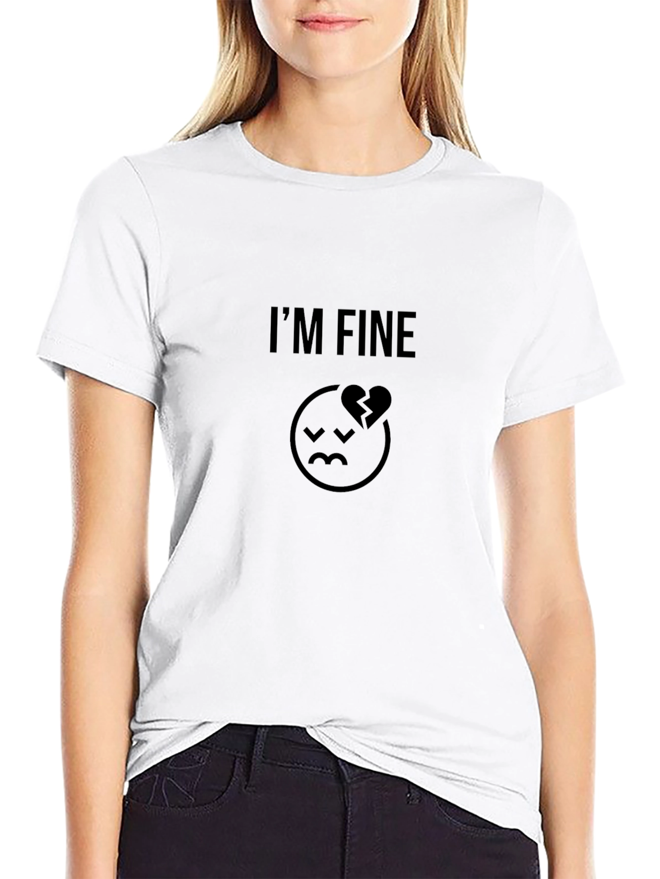 Black I'm Fine T-Shirt - Broken Heart Graphic Tee view 9
