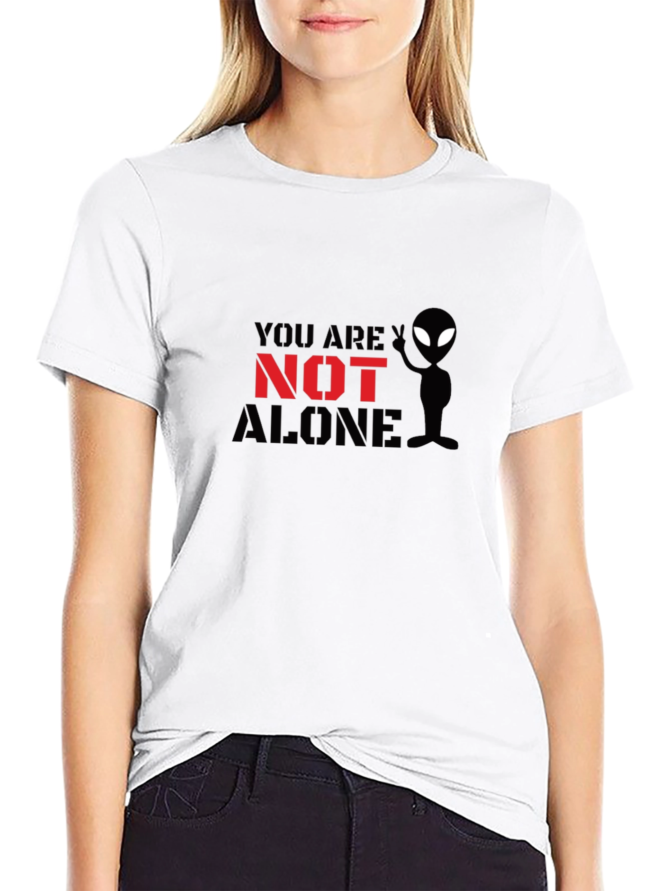 Black You Are Not Alone Alien Graphic T-Shirt view 9