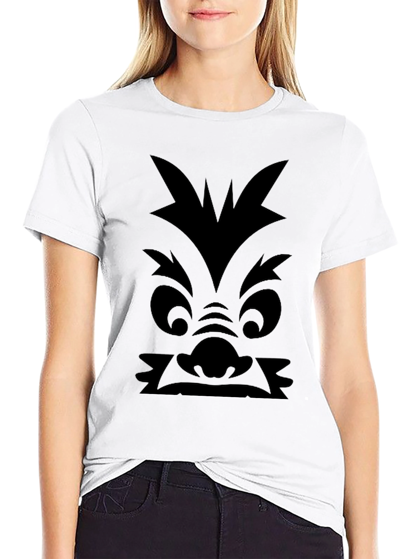 Black Monster Face Graphic Print Black T-Shirt view 9