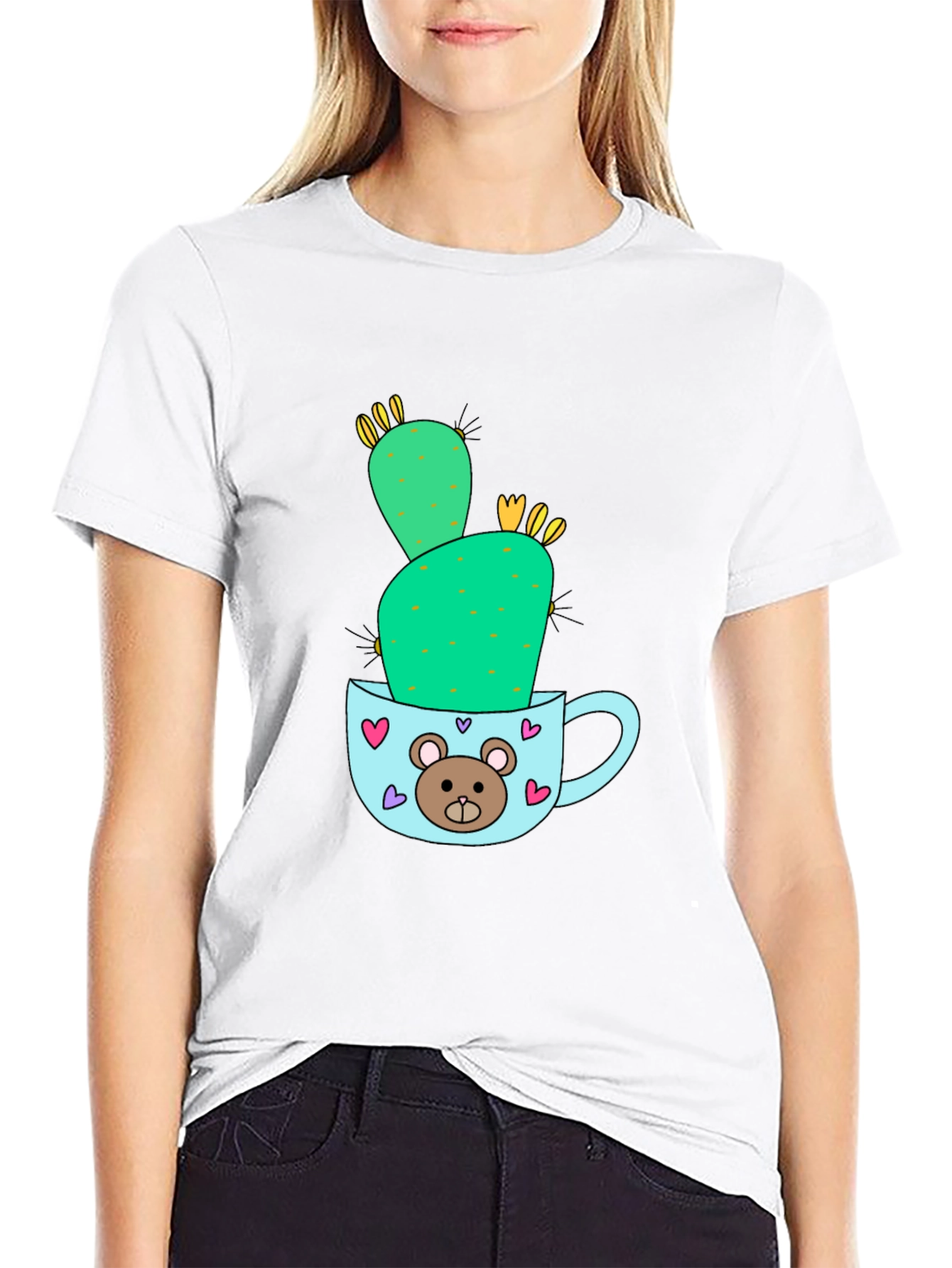 Black Cute Cactus in Mug Graphic Tee view 9