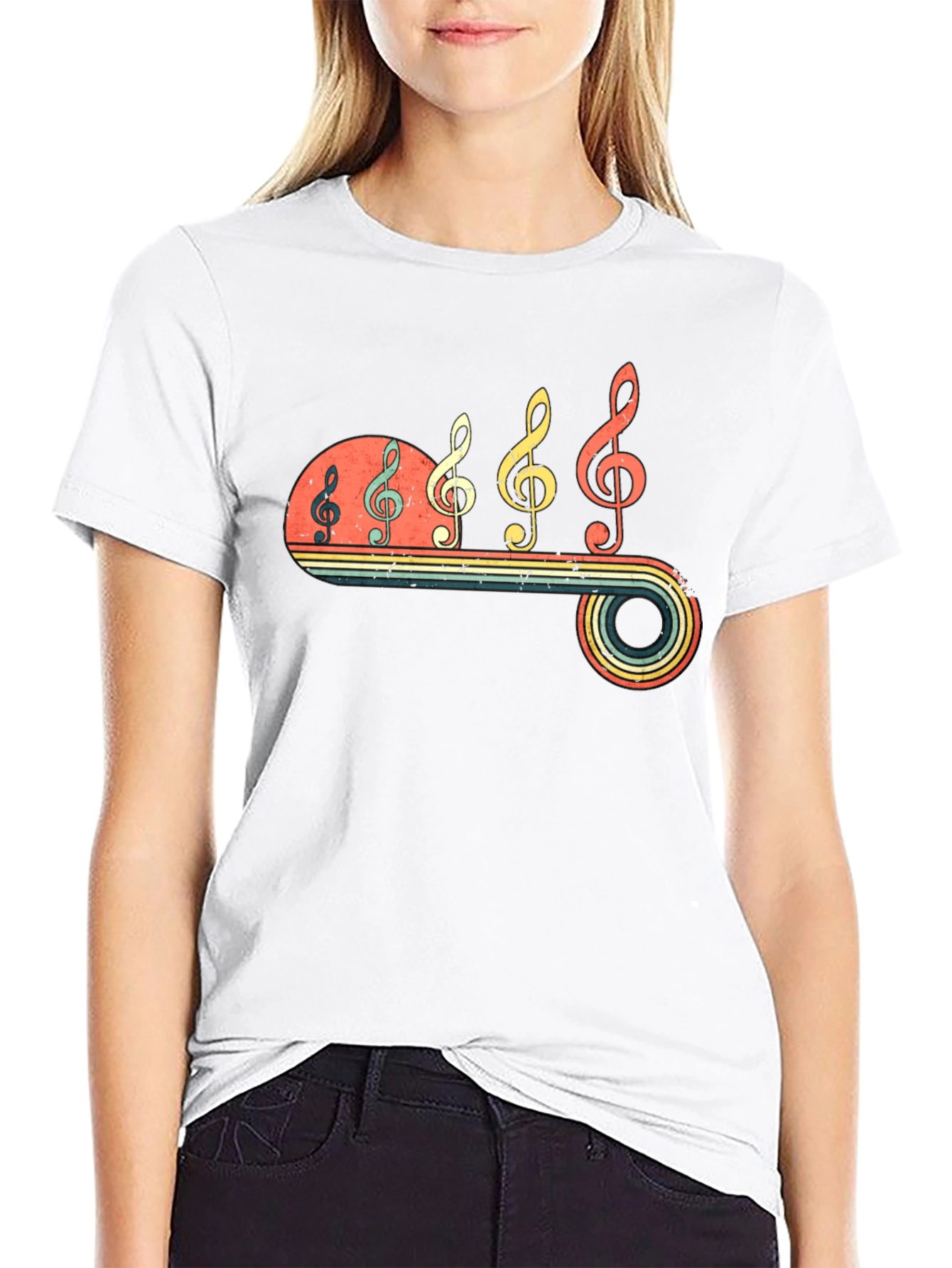 Black Retro Music Note T-Shirt view 9