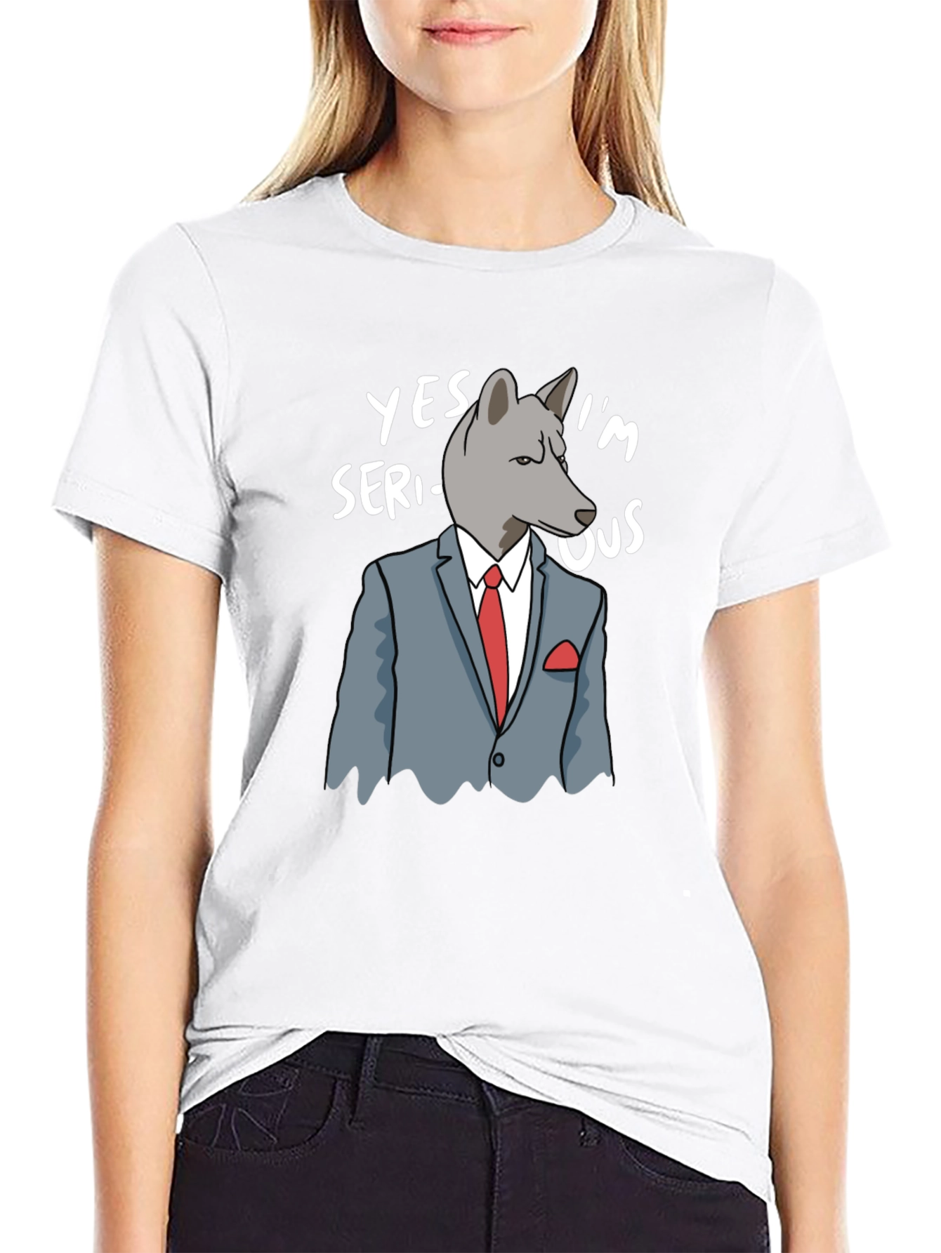 Black Serious Wolf Graphic T-Shirt - Funny Animal Tee view 9
