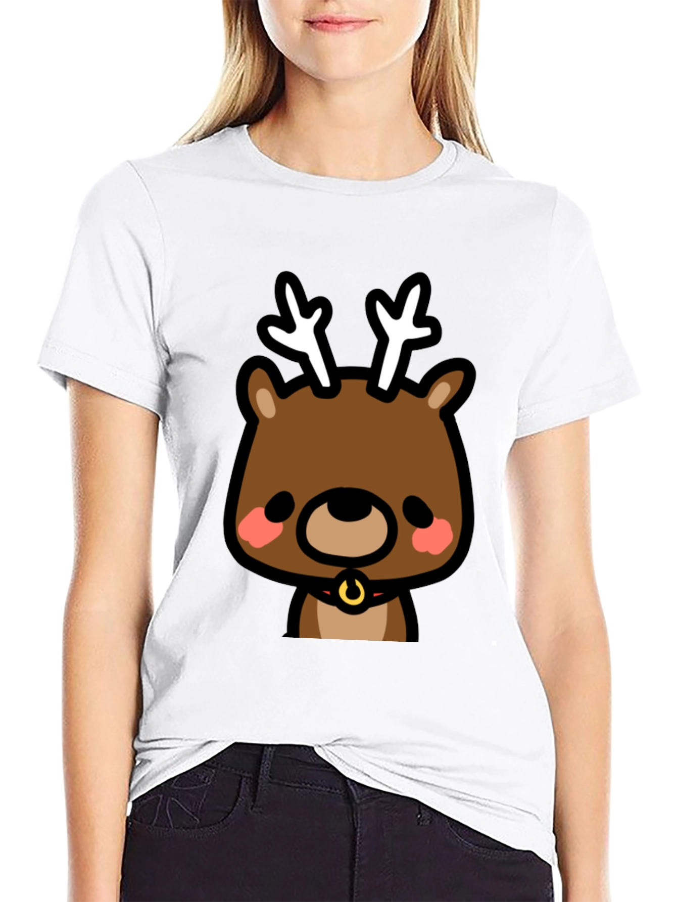 Black Cute Reindeer Graphic Black T-Shirt view 9