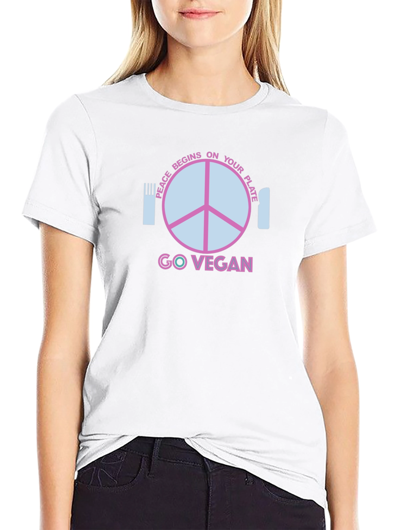 Black Go Vegan T-Shirt - Peace Begins On Your Plate view 9