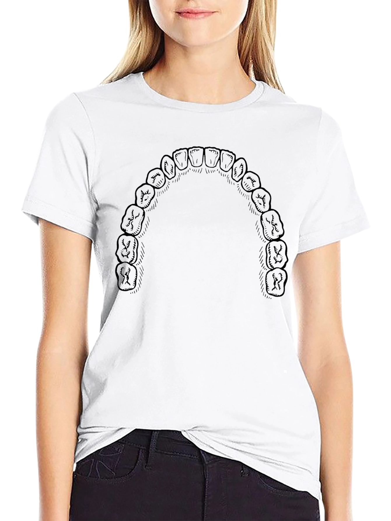 Human Teeth Graphic Print Black T-Shirt - 9
