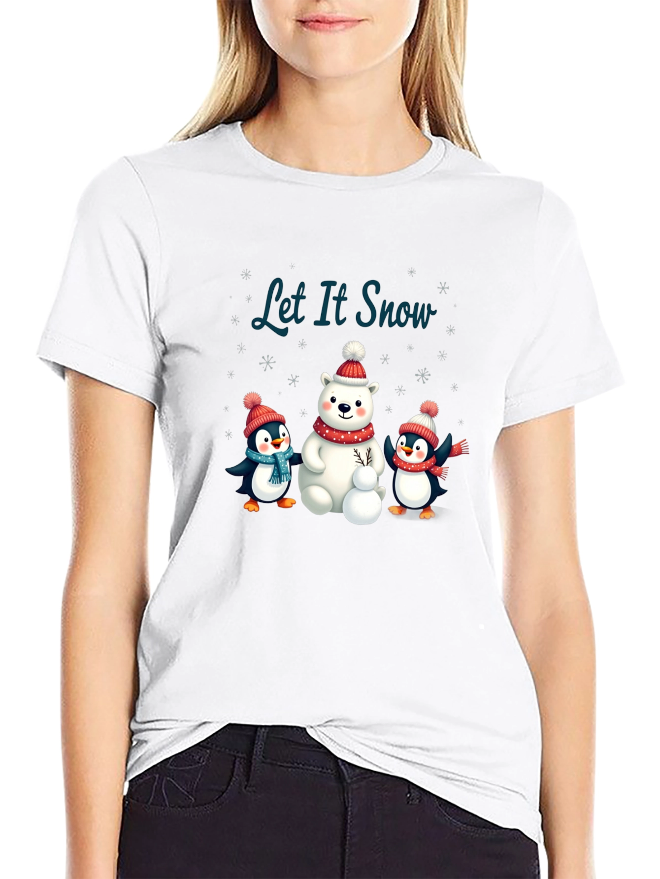 Black Festive Winter Graphic Tee - Let It Snow! view 9