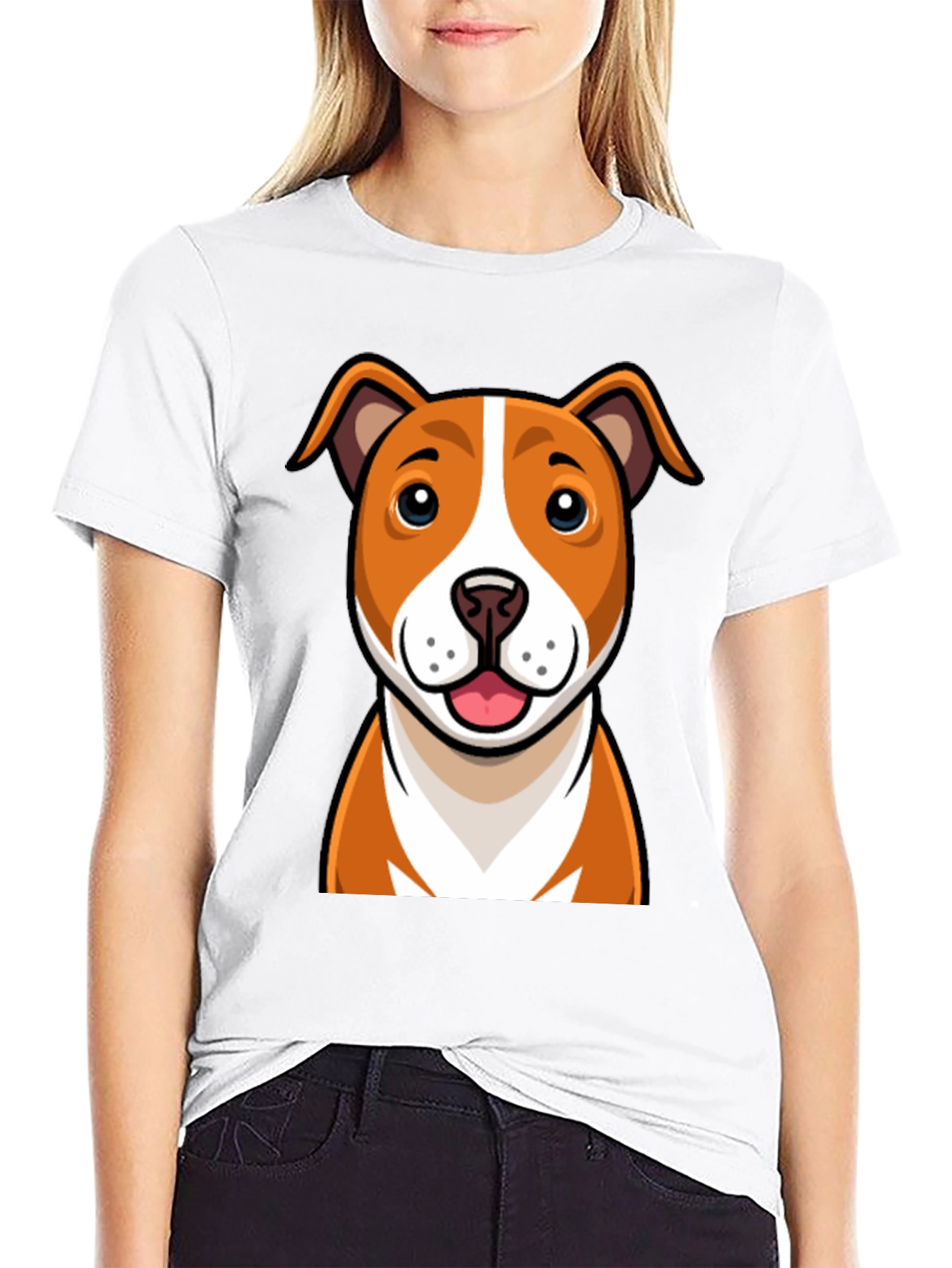 Black Cartoon Dog Graphic Tee - Black Crew Neck T-Shirt view 9