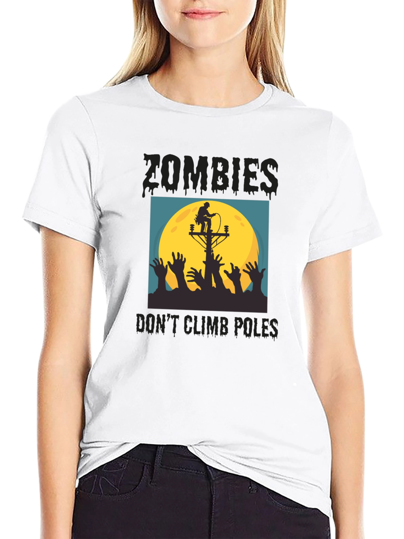 Black Zombies Don't Climb Poles T-Shirt - Halloween Humor view 9