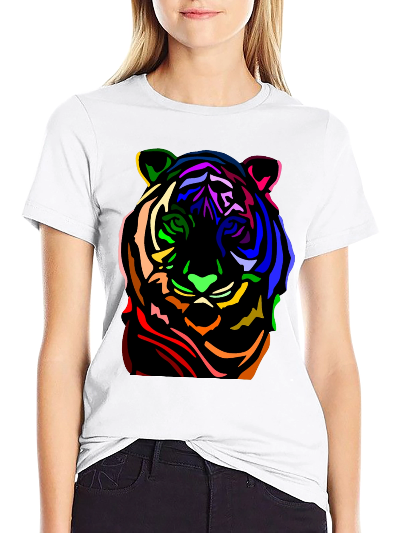 Black Colorful Tiger Graphic Black T-Shirt view 9