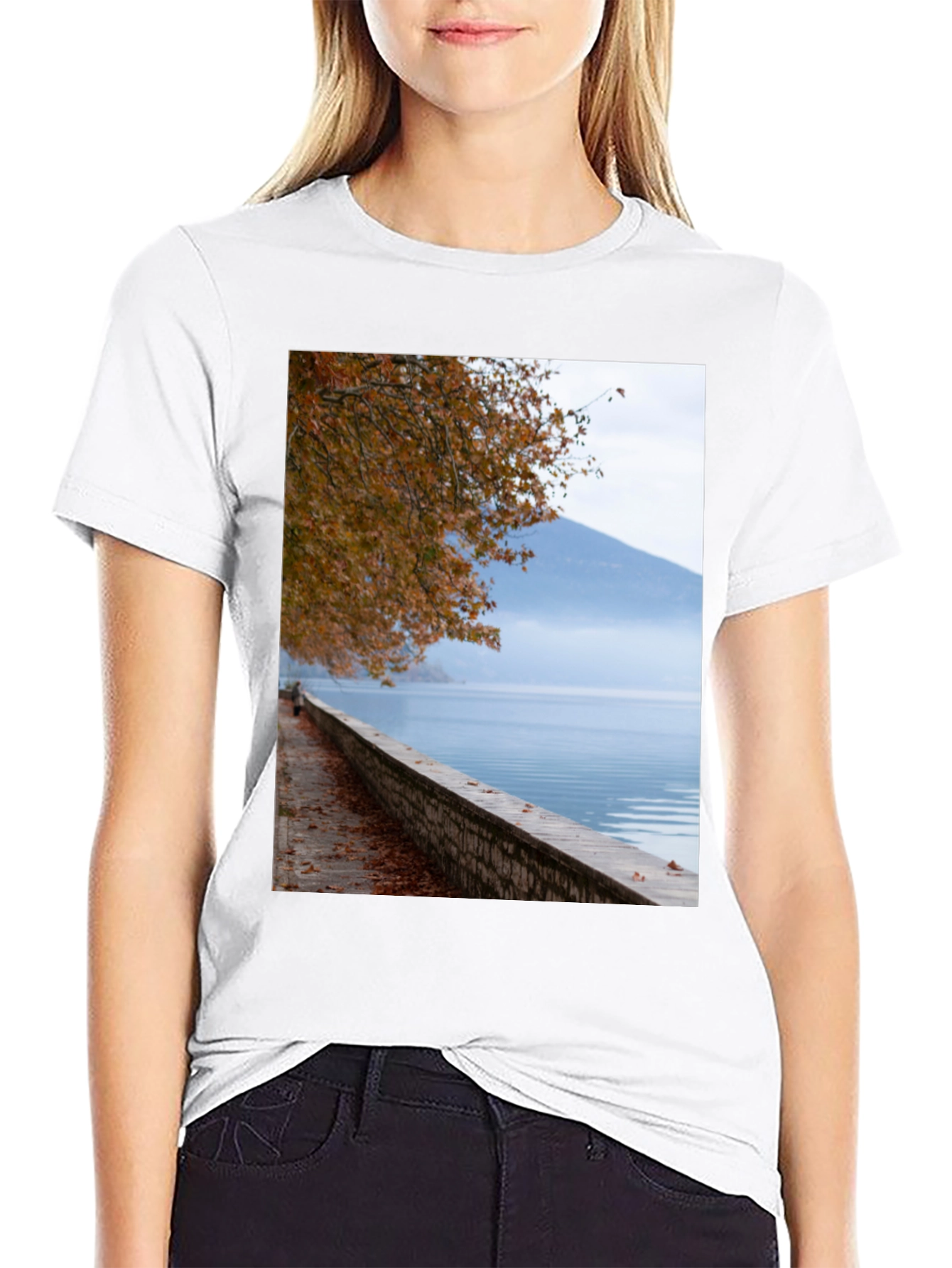 Black Scenic Lakeside View Graphic Tee view 9