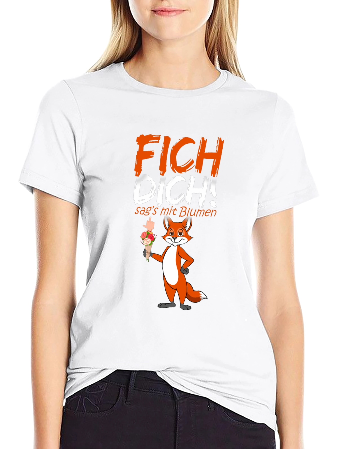 Black FICH DICH! Fox Graphic T-Shirt - Funny Offensive Humor view 9