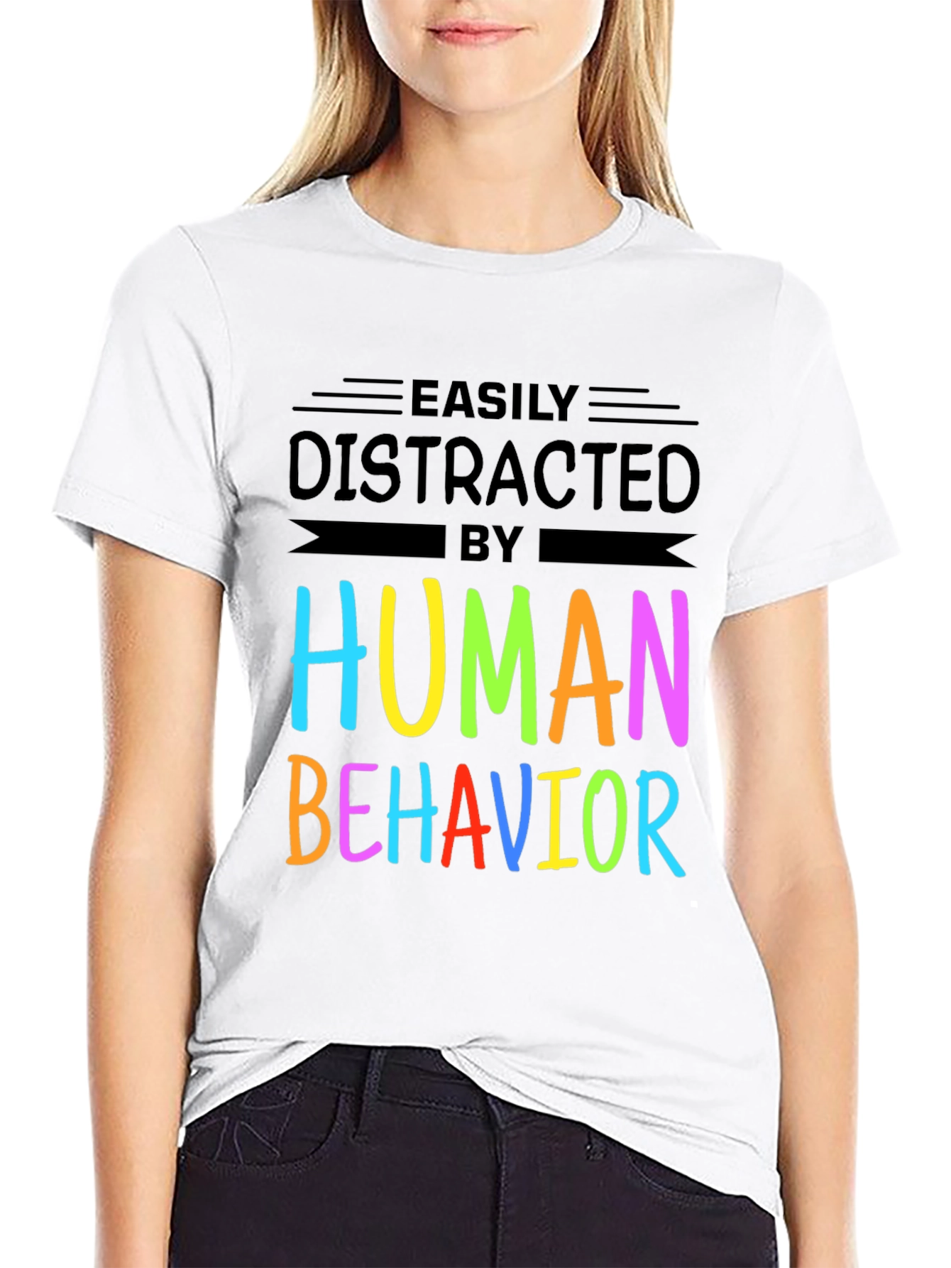 Black Easily Distracted By Human Behavior T-Shirt view 9