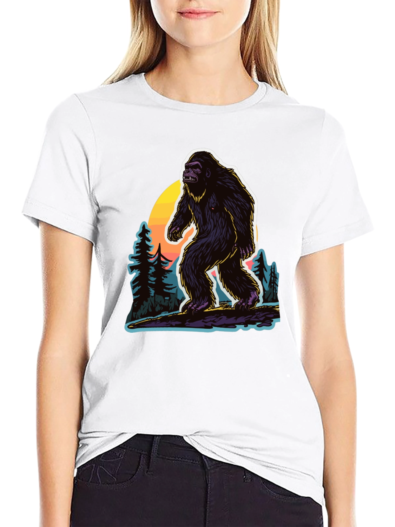 Black Bigfoot Sunset Tee - Cryptid Adventure Shirt view 9