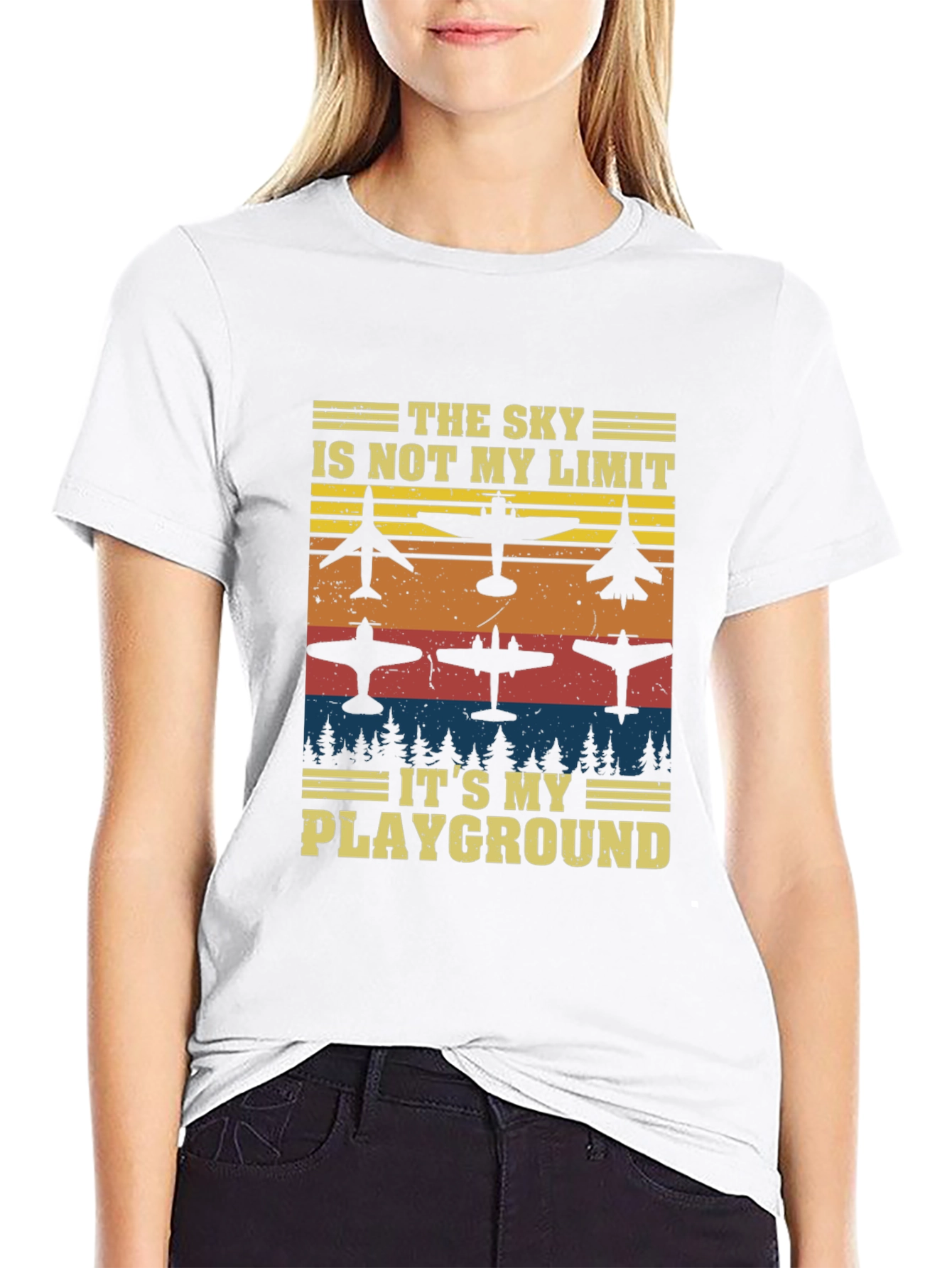 Black The Sky is My Playground Airplane T-Shirt view 9
